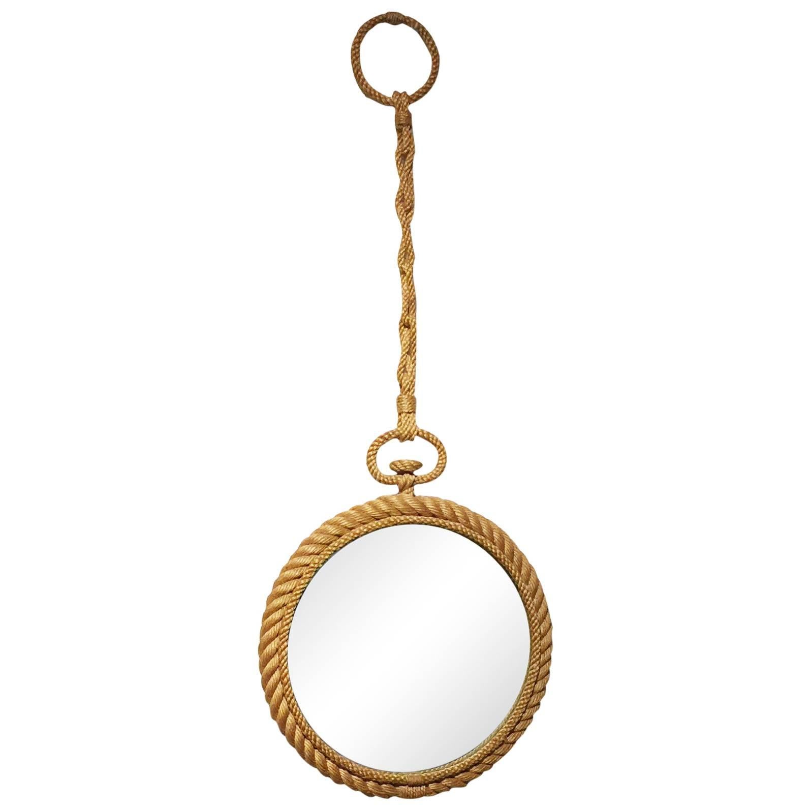 Rope Mirror in the Shape of Pocket Watch by Audoux Minet, France, 1960s