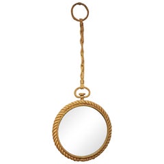 Rope Mirror in the Shape of Pocket Watch by Audoux Minet, France, 1960s