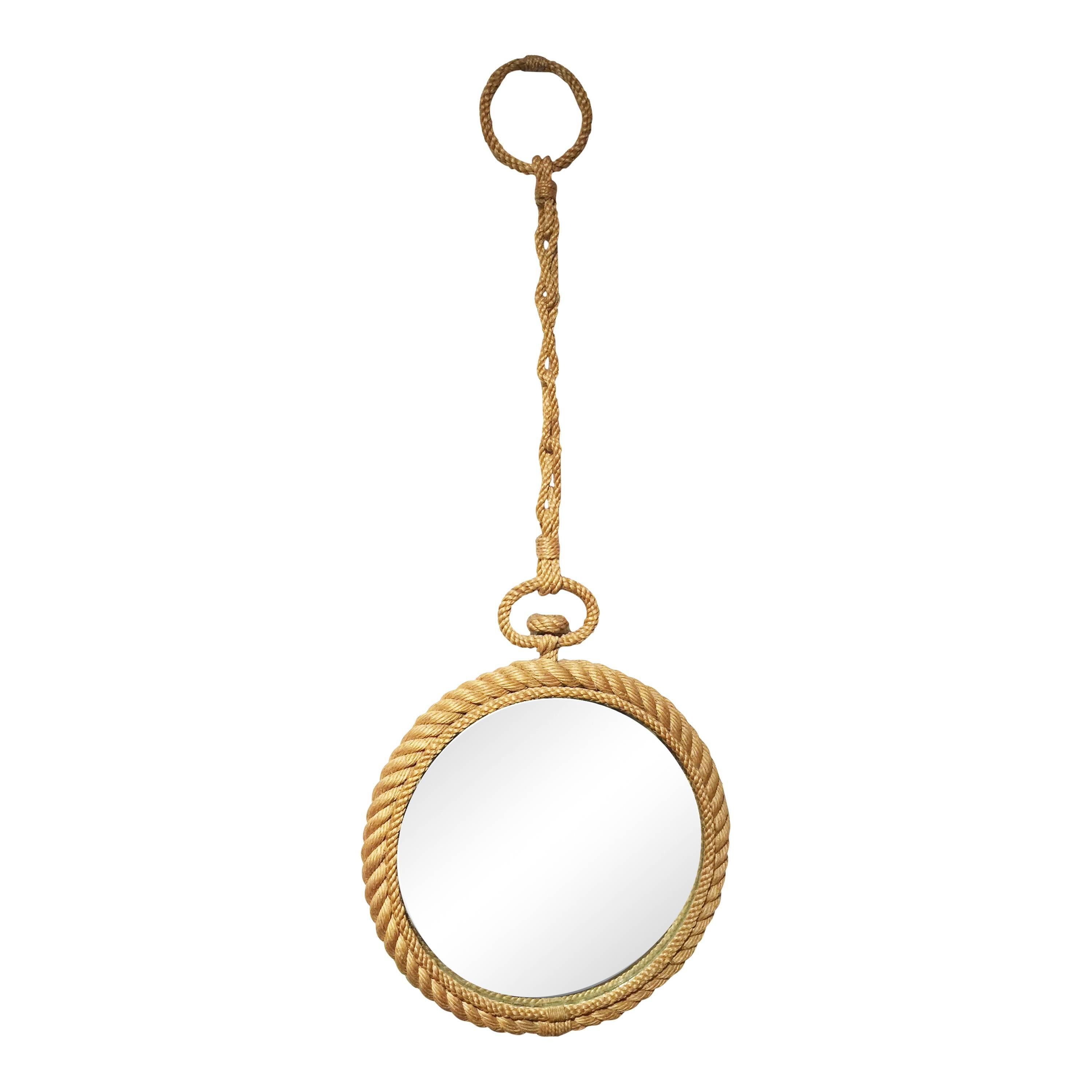 Mid-20th Century Rope Mirror in the Shape of Pocket Watch by Audoux Minet, France, 1960s