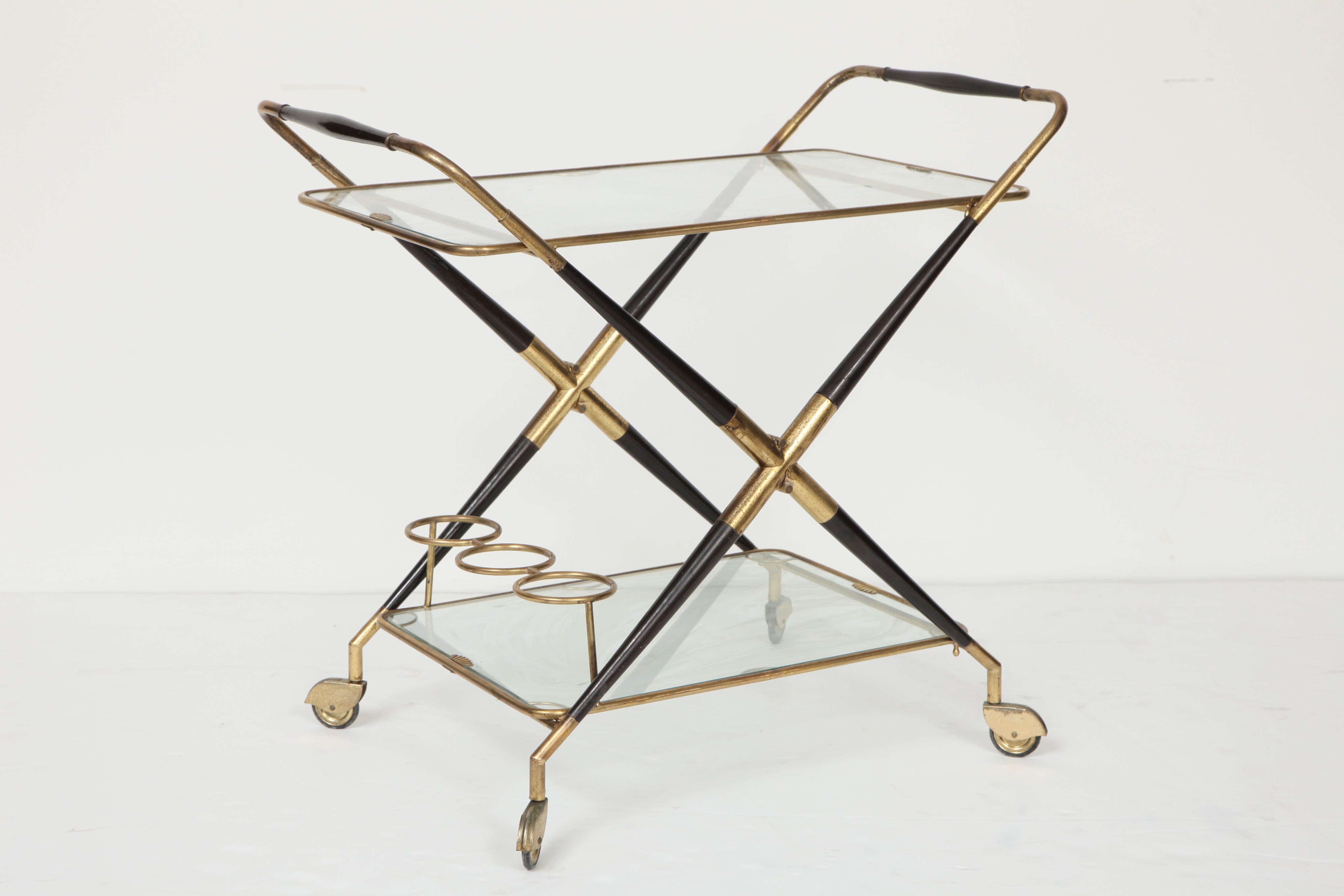 Cesare Lacca mahogany and brass foldable bar cart - Italy 1960's