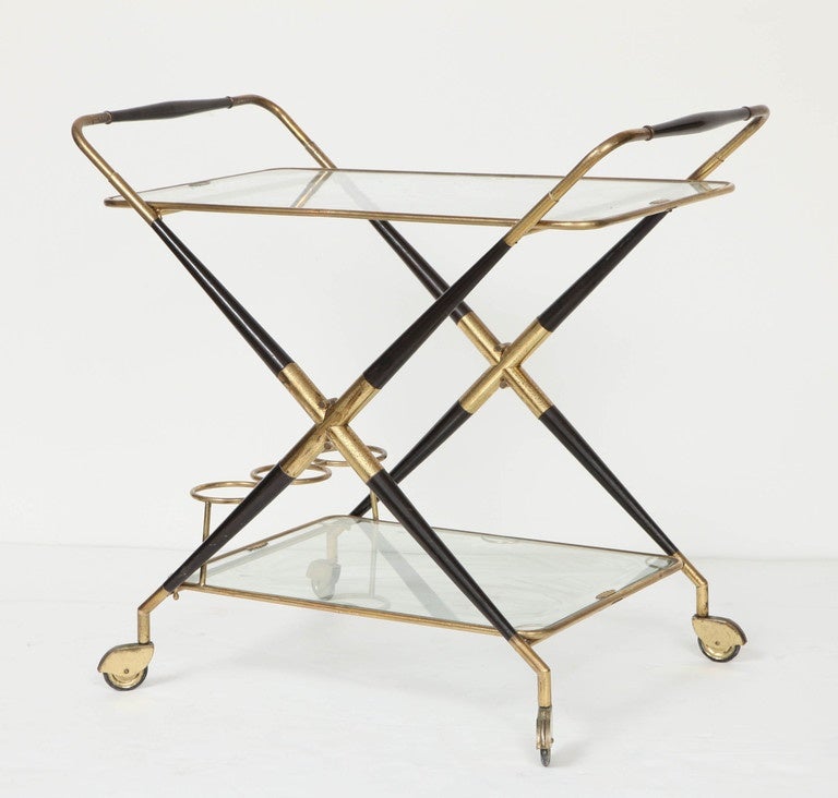 Cesare Lacca mahogany and brass foldable bar cart - Italy 1960's