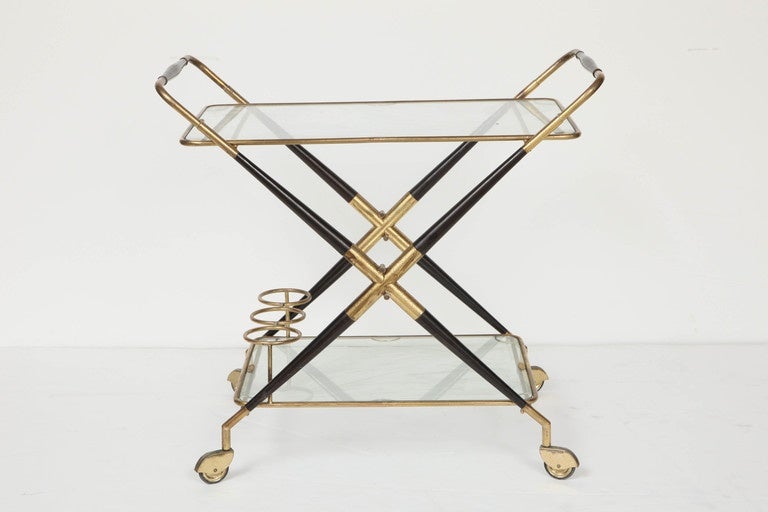 Mid-20th Century Cesare Lacca mahogany and brass foldable bar cart - Italy 1960's