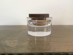 Thick Sevres Crystal Ashtray with Wood Lid, Signed, France, 1960s