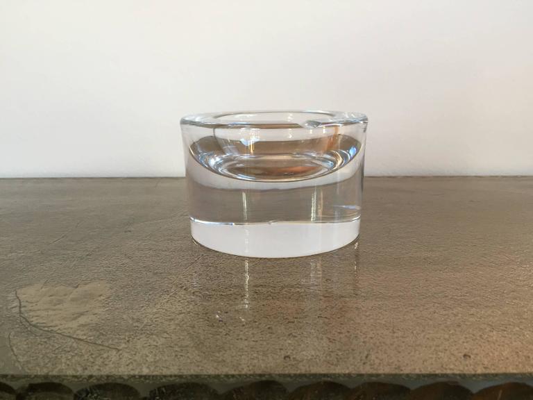 Thick Sevres Crystal Ashtray with Wood Lid, Signed, France, 1960s at