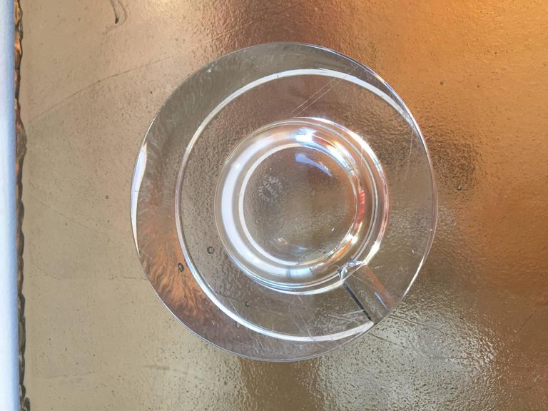 Thick Sevres Crystal Ashtray with Wood Lid, Signed, France, 1960s at