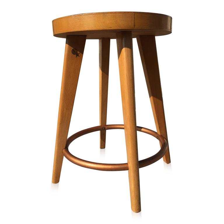 Beech Stool by Stella, France, 1950s For Sale at 1stdibs