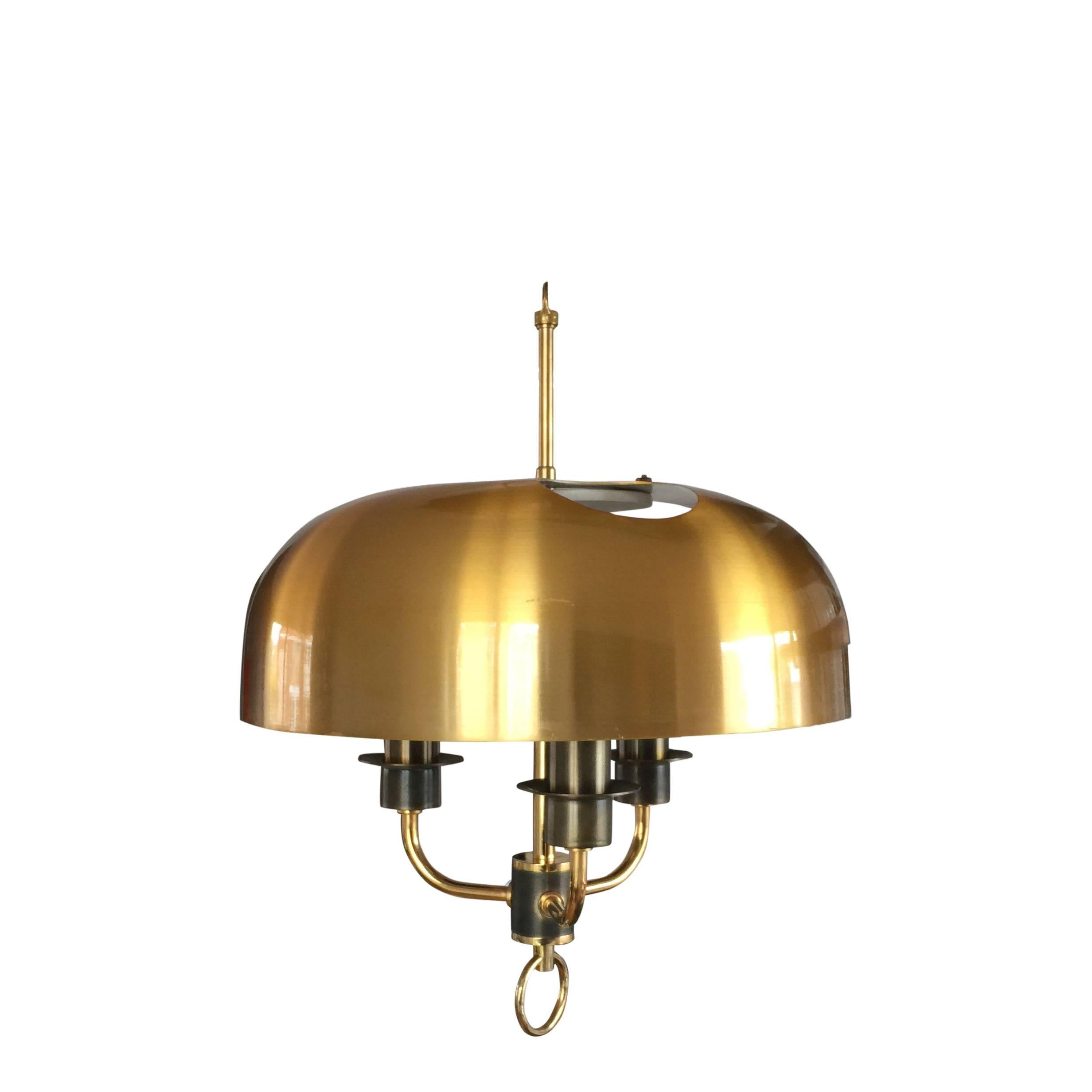 Three Lights Chandelier in Gilt Metal and Brass, Denmark, Early 1970s In Good Condition In New York, NY