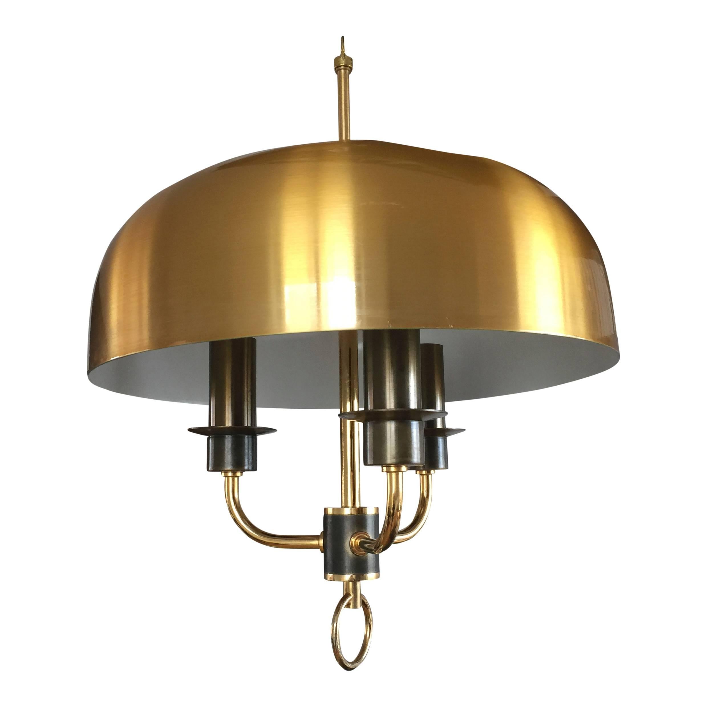 Danish Three Lights Chandelier in Gilt Metal and Brass, Denmark, Early 1970s