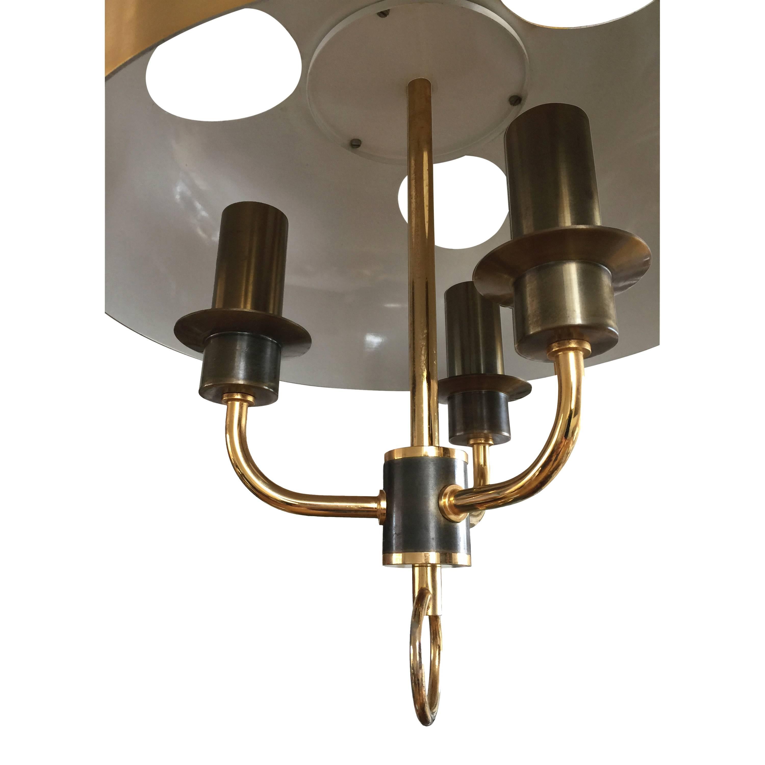 Three Lights Chandelier in Gilt Metal and Brass, Denmark, Early 1970s 1