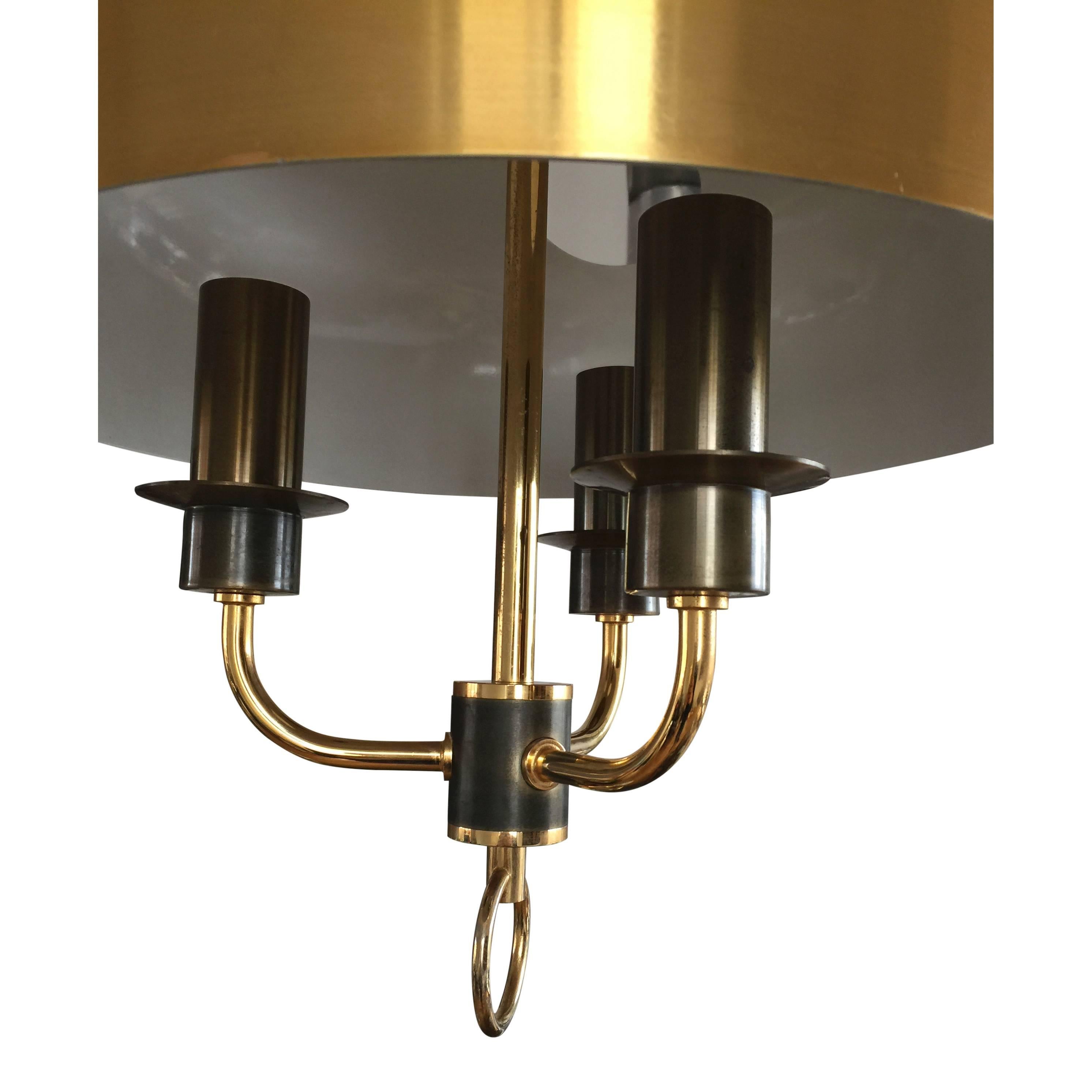 Three Lights Chandelier in Gilt Metal and Brass, Denmark, Early 1970s 2