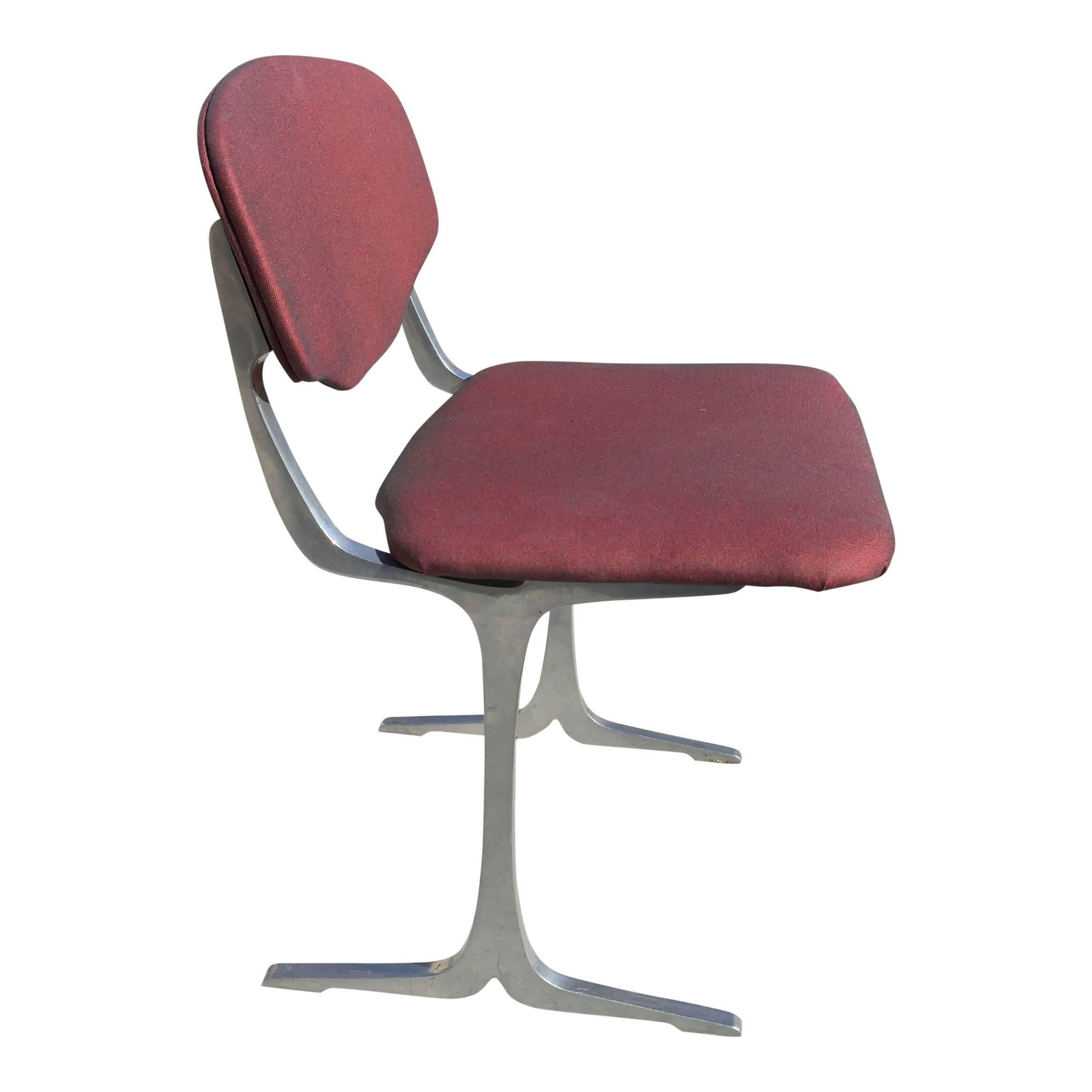 Cast Suite of Four Modernist Stainless Steel and Fabric Chairs, France, 1970s