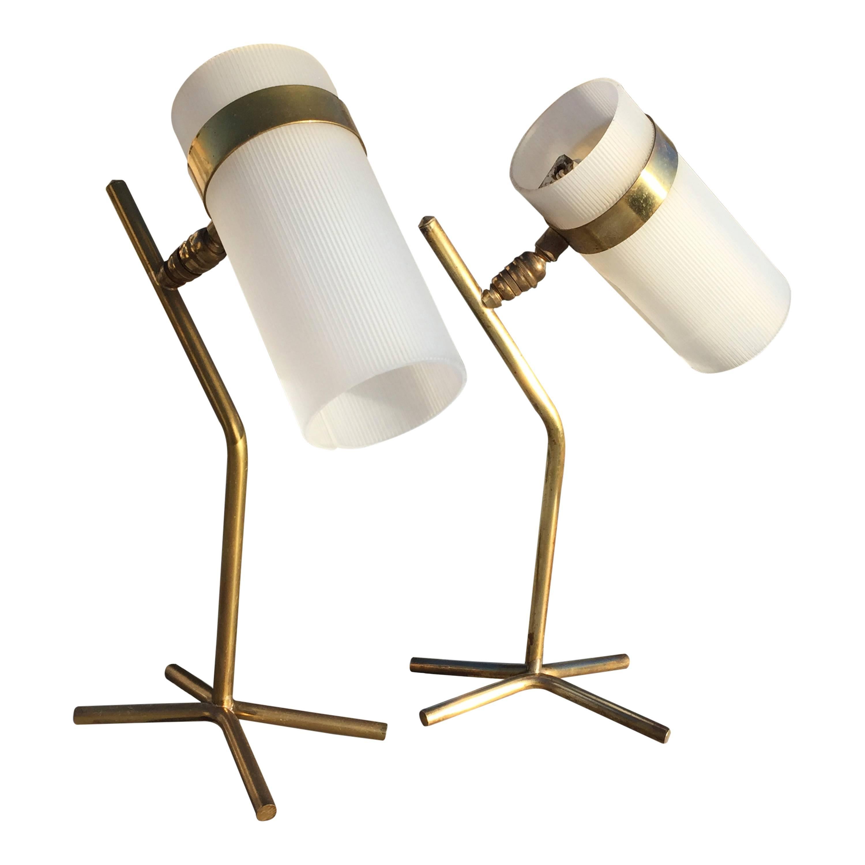 Rare Pair of Petite Plexiglas and Brass Table Lamps, France, 1950s In Good Condition In New York, NY