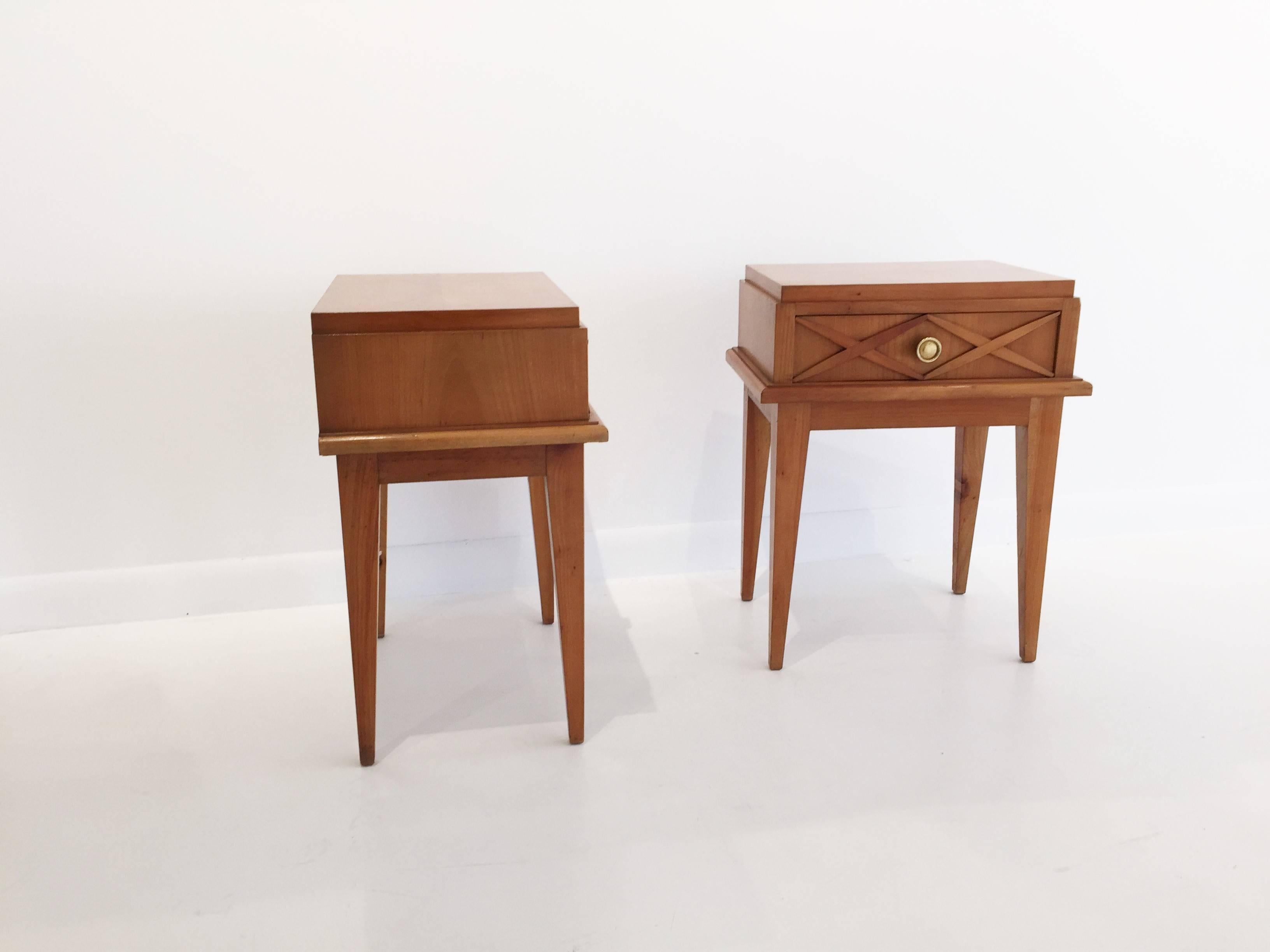 French Pair of Beechwood Nighstands in the Style of Maison Gouffe, France, 1950s