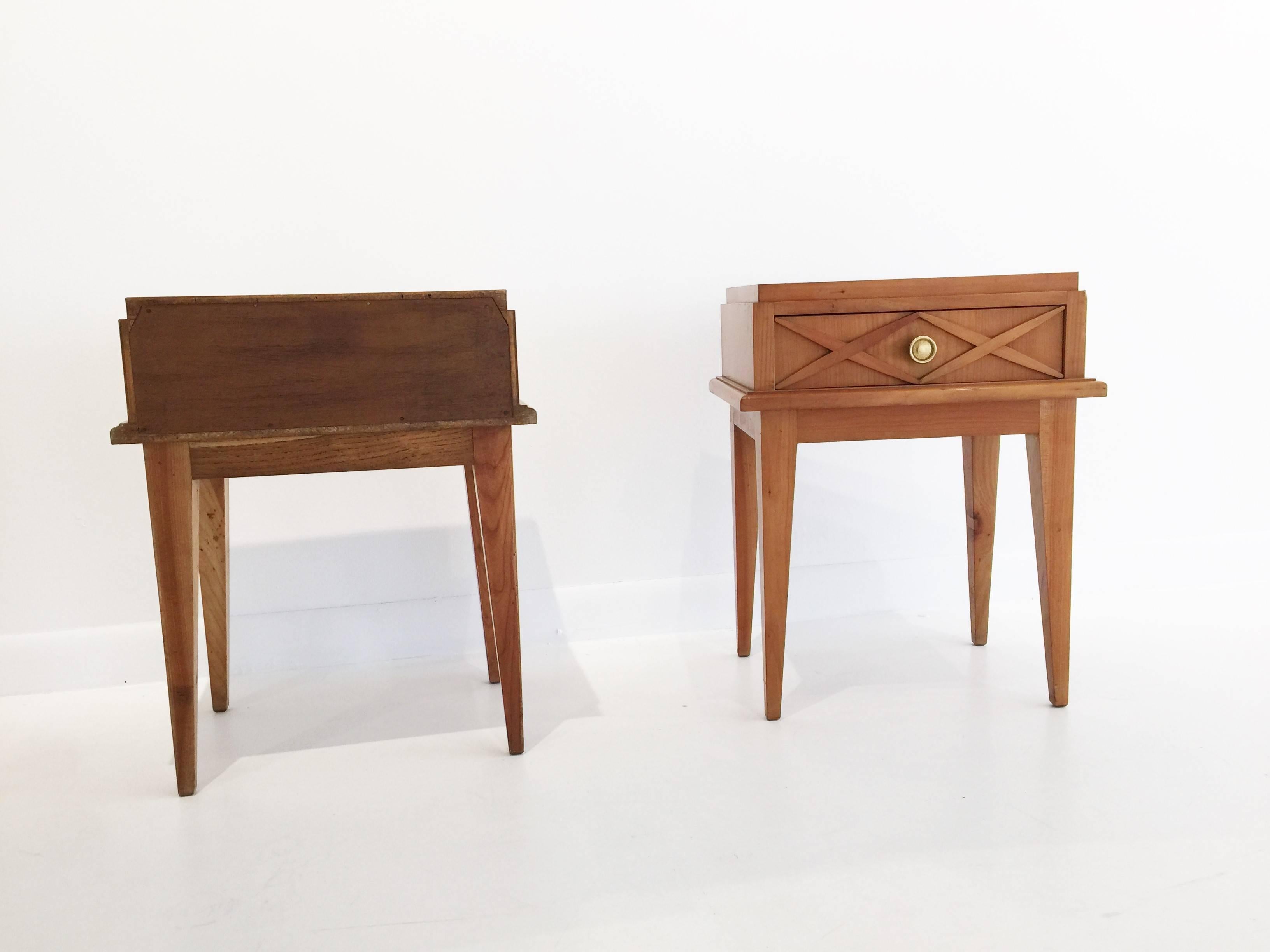 Pair of Beechwood Nighstands in the Style of Maison Gouffe, France, 1950s 1