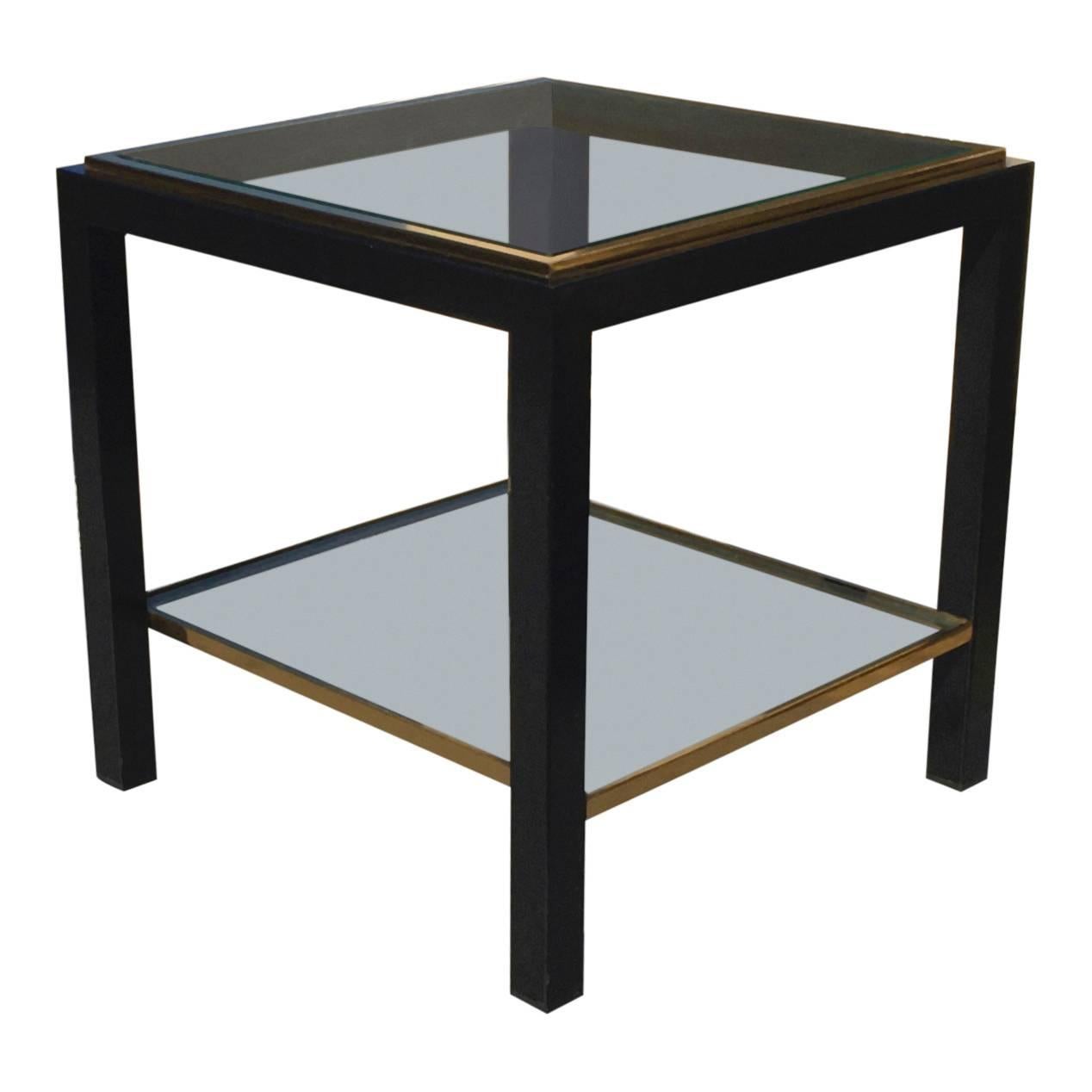 French Petite Modernist Lacquered Steel and Brass Side Table, France, 1970s