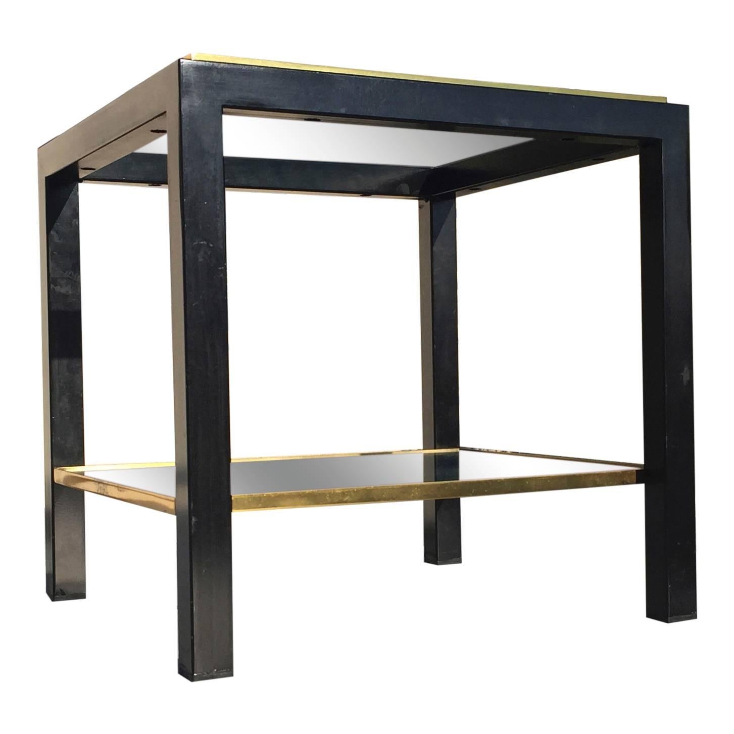 Petite Modernist Lacquered Steel and Brass Side Table, France, 1970s In Good Condition In New York, NY