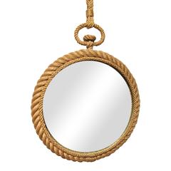 Rope Mirror in the Shape of Pocket Watch by Audoux Minet, France, 1960s