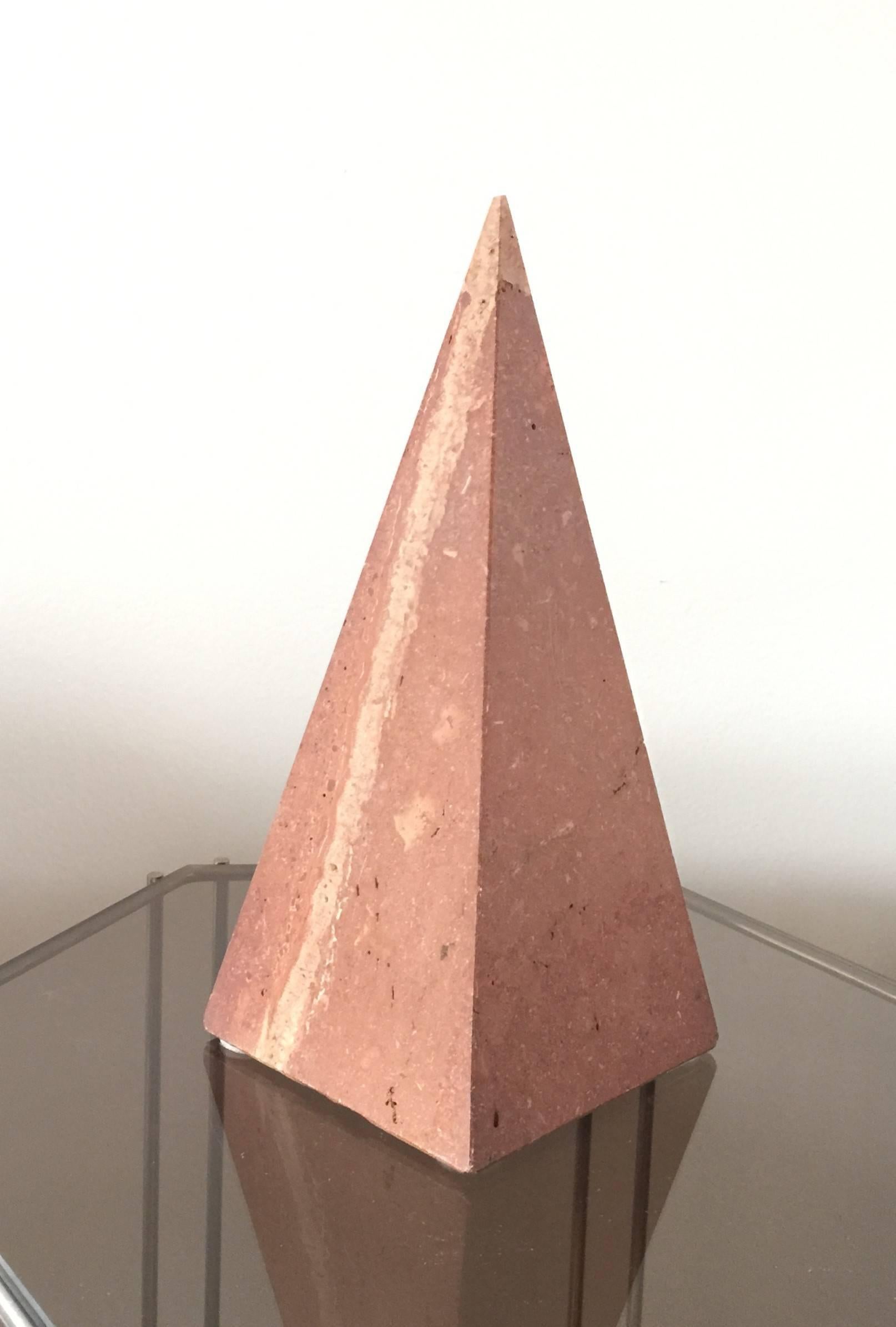 French Decorative Red Travertine Pyramid, Italy, 1970s