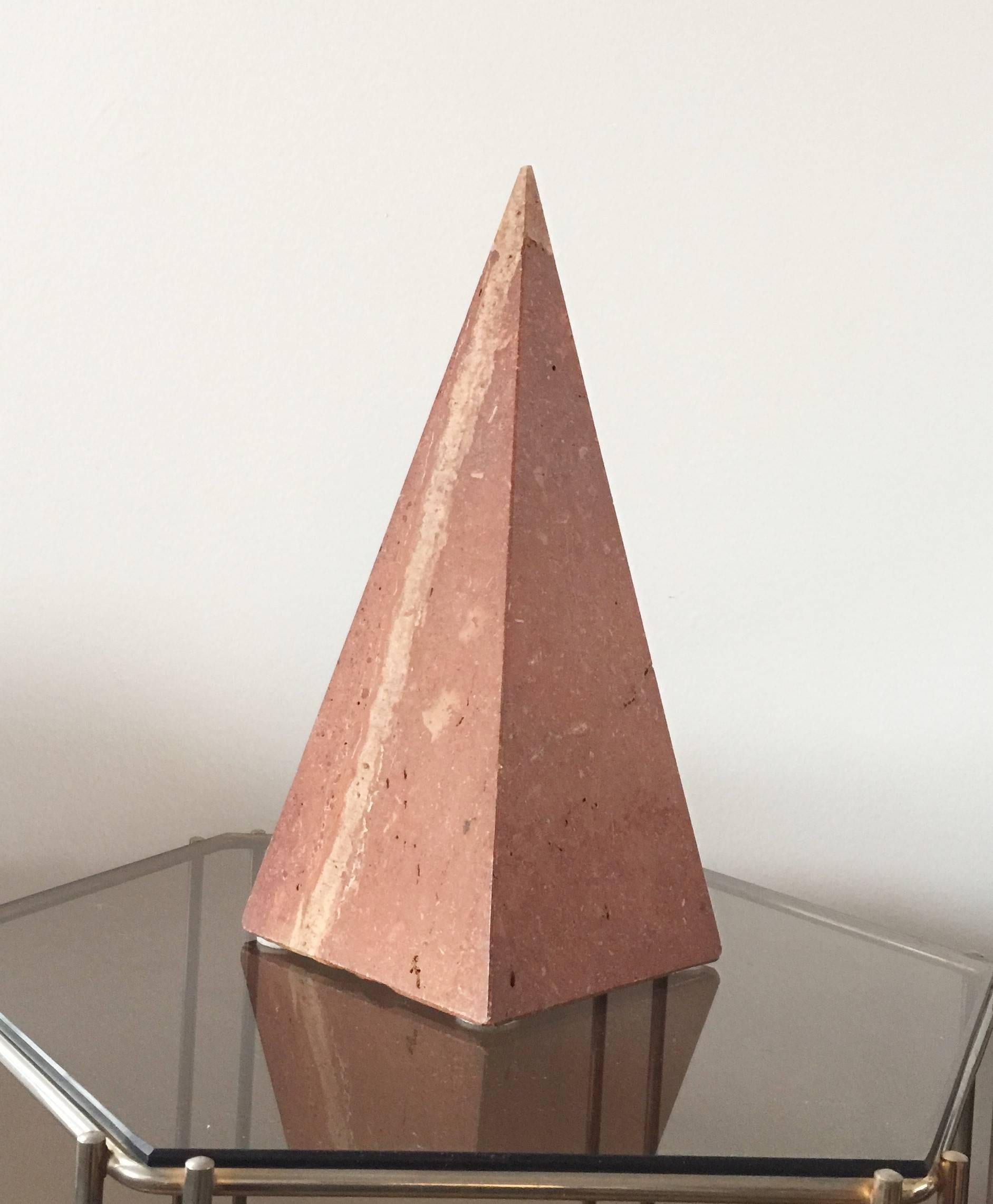Carved Decorative Red Travertine Pyramid, Italy, 1970s