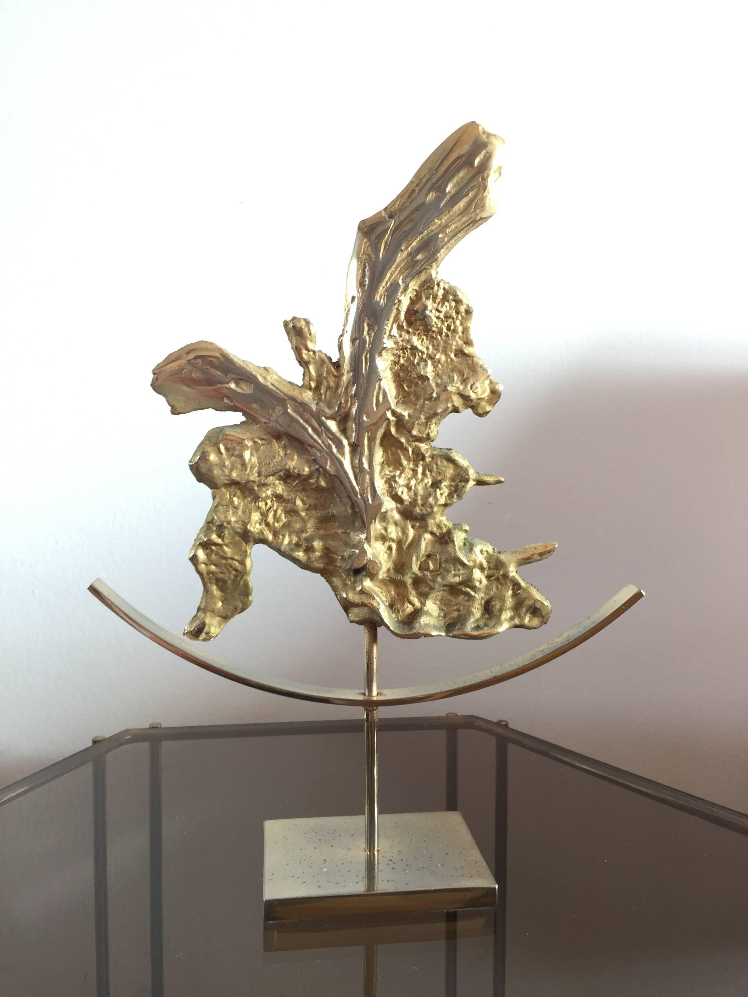 French Abstract Brutalist Sculpture in Bronze Philippe Cheverny Attributed France 1970s