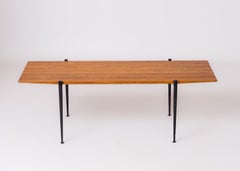 Signed Oak Slats & Lacquered Steel Coffe Table by P. Verdurier - France 1960's