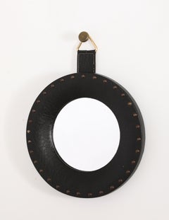 "Sorcière" Mirror in Black Studded Leatherette - France 1960's
