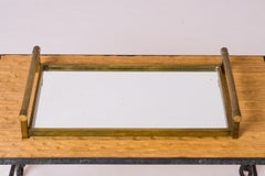 Jacques Adnet Patinated Brass & Mirror Minimalist Tray - France 1930's