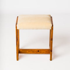 "Mobilier de Montagne" Pinewood and Cream Mohair Bench - France 1970's