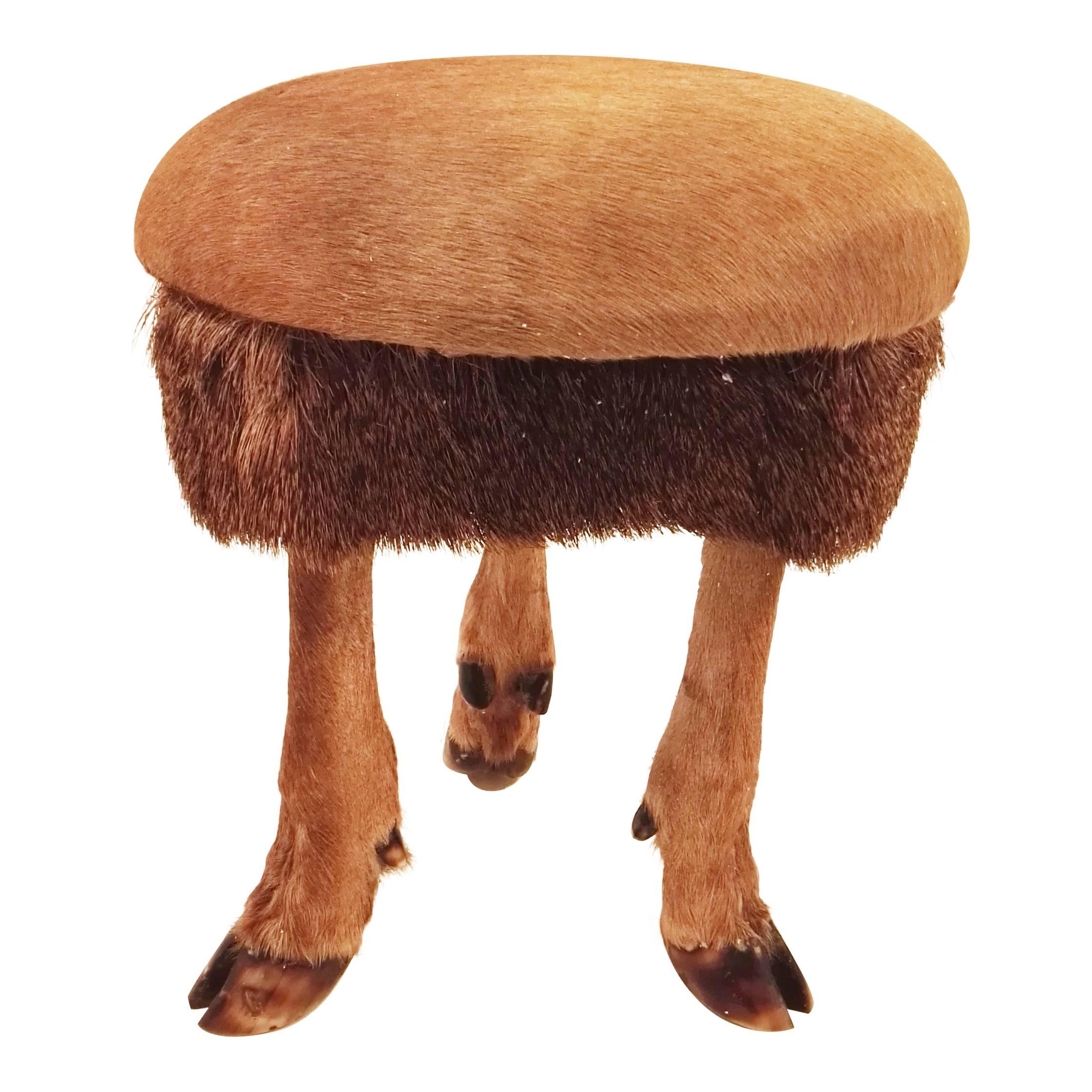 Fur Unusual Midcentury Deer Stool, France, 1960s 