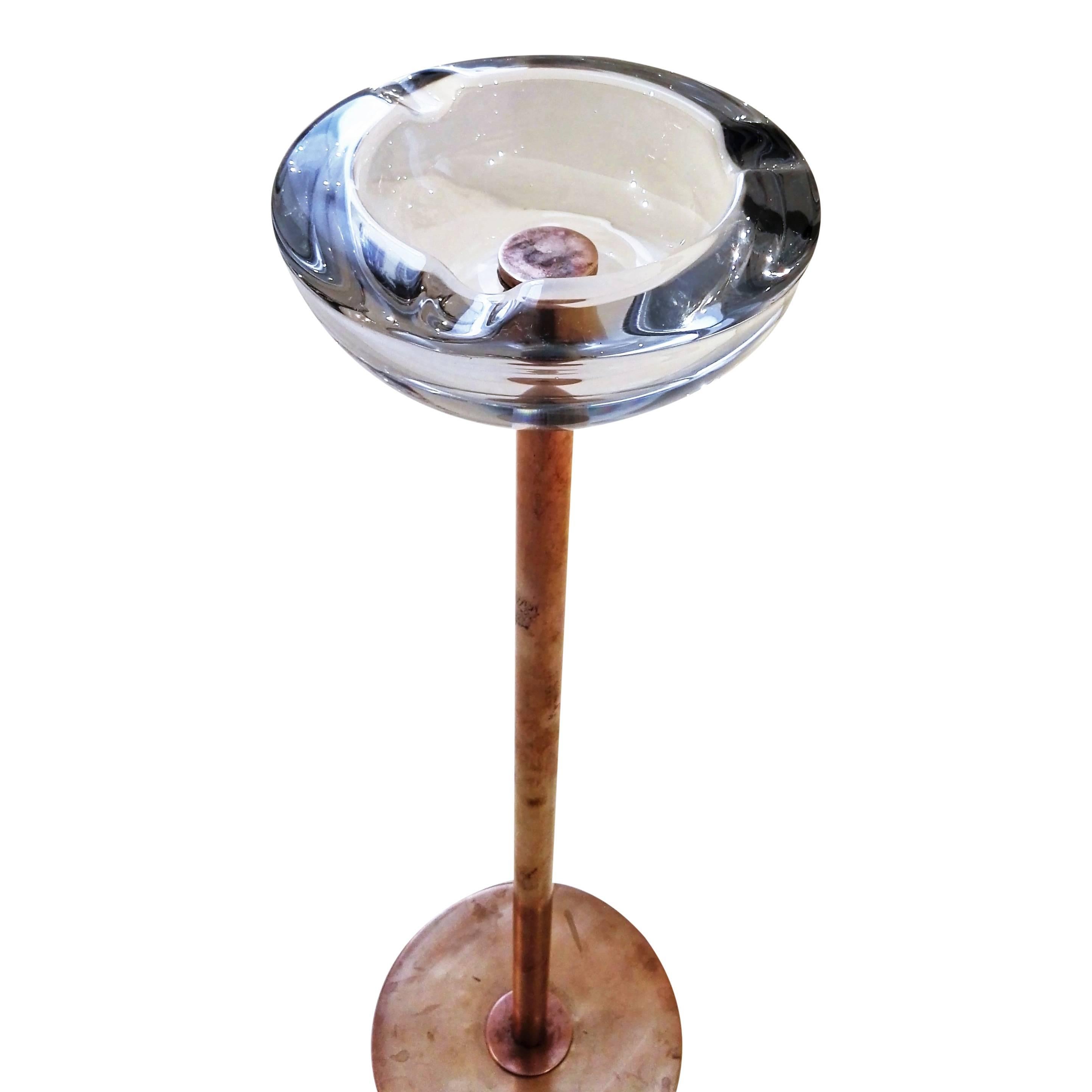 Unusual Thick Murano Glass Bowl Ashtray on Copper Structure, Italy, 1950s In Good Condition In New York, NY