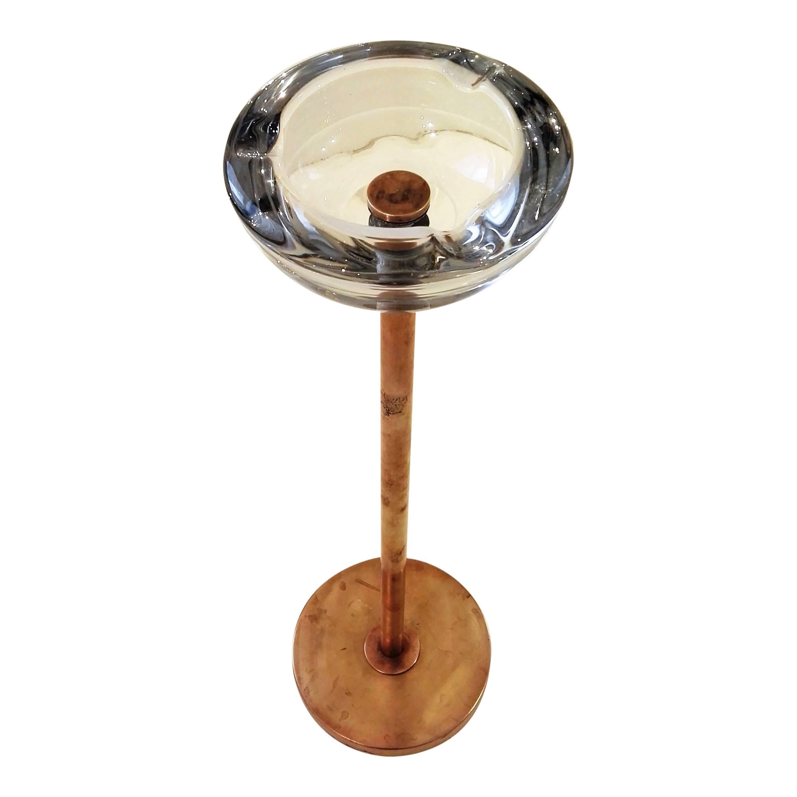 Mid-20th Century Unusual Thick Murano Glass Bowl Ashtray on Copper Structure, Italy, 1950s