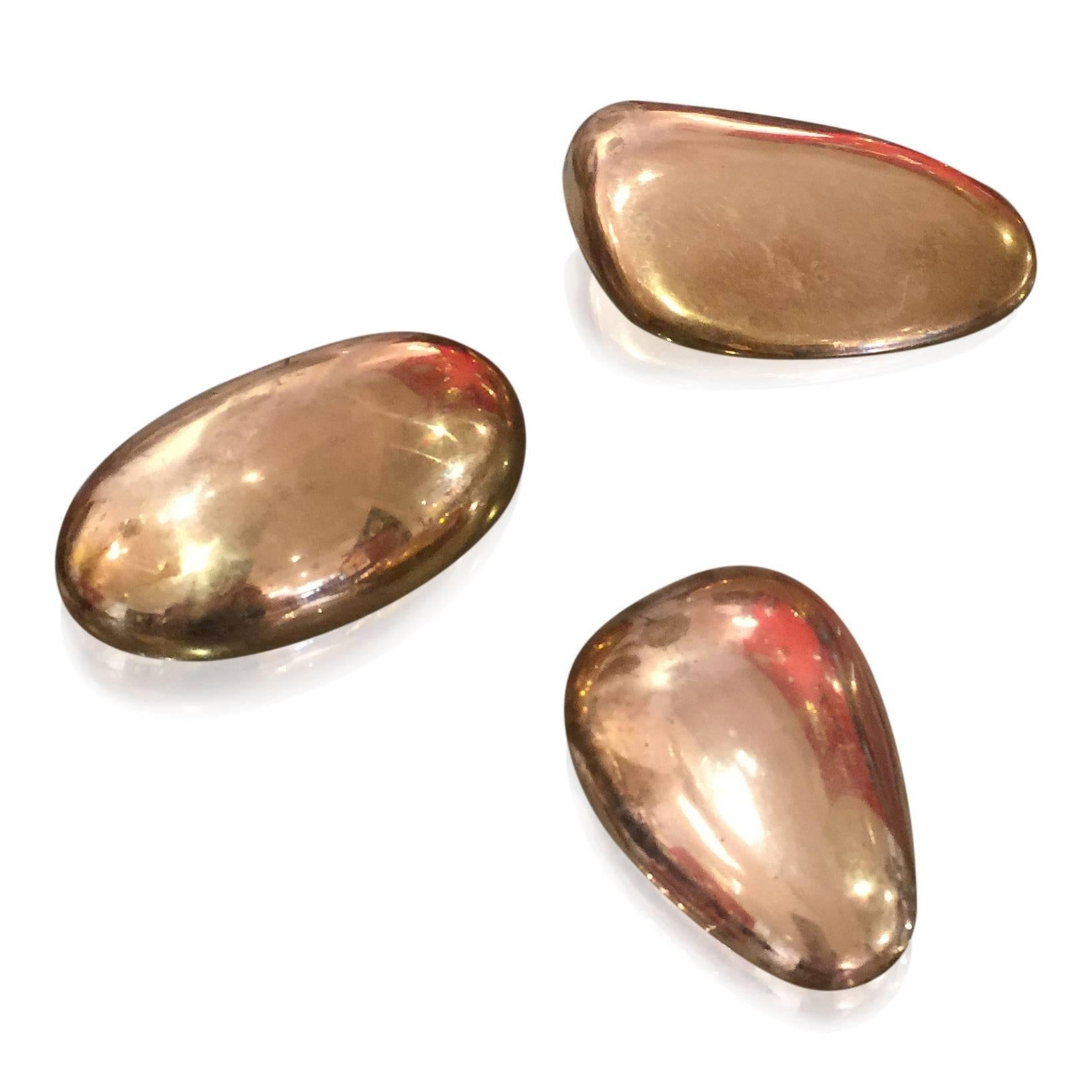 Suite of Three Signed Solid Patinated Bronze Paperweights, France, 1970s In Good Condition In New York, NY