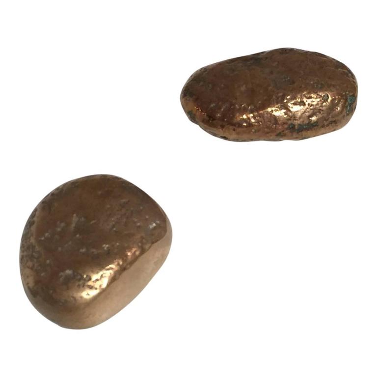 Two Brutalist solid patinated bronze paperweights by Monique Gerber, France, 1970s
signed.>
    