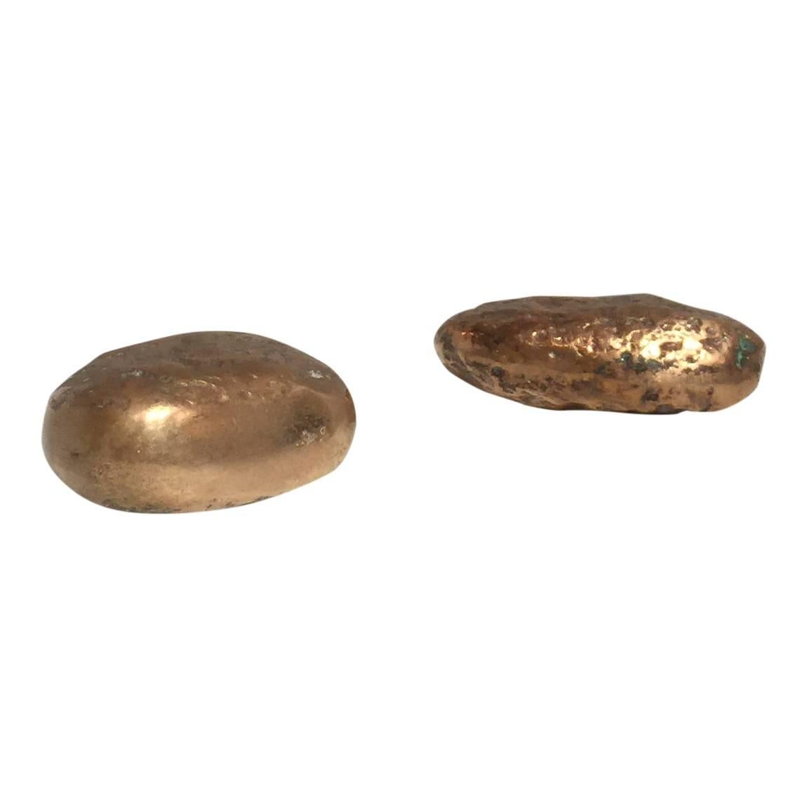 French Two Brutalist Solid Patinated Bronze Paperweights by Monique Gerber For Sale
