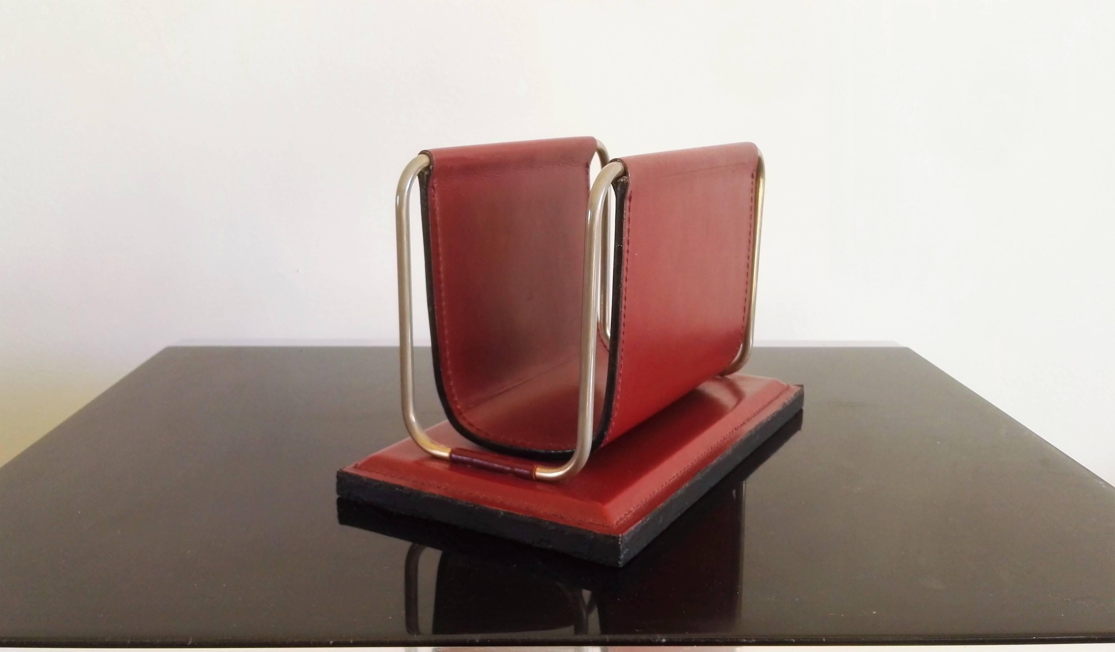 Stitched Bordeaux Leather Letter Rack by Longchamp, France, 1970s In Good Condition In New York, NY