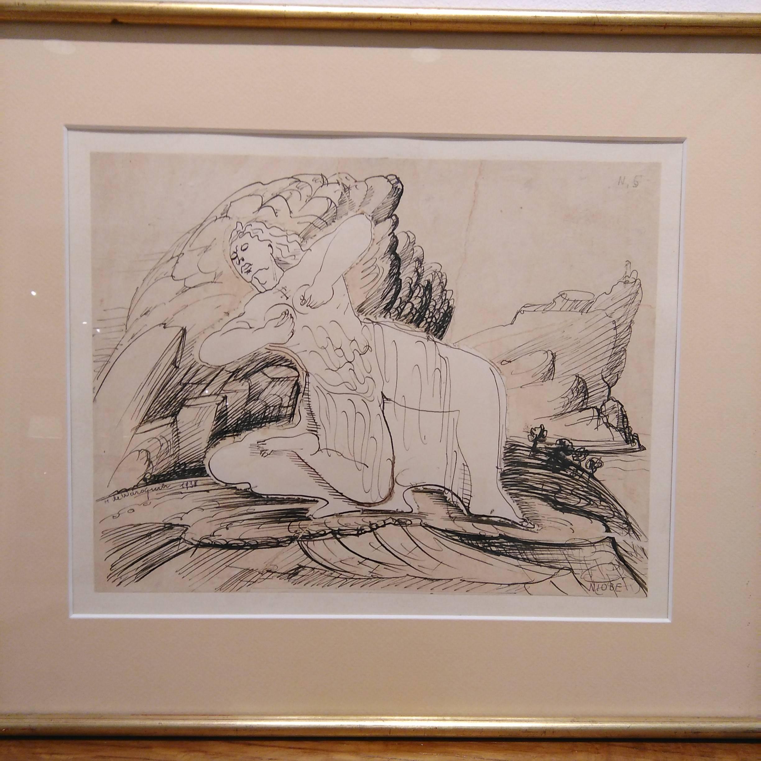 Niobe Greek mythology theme
signed,
1938
framed (1 chip off on frame finish).