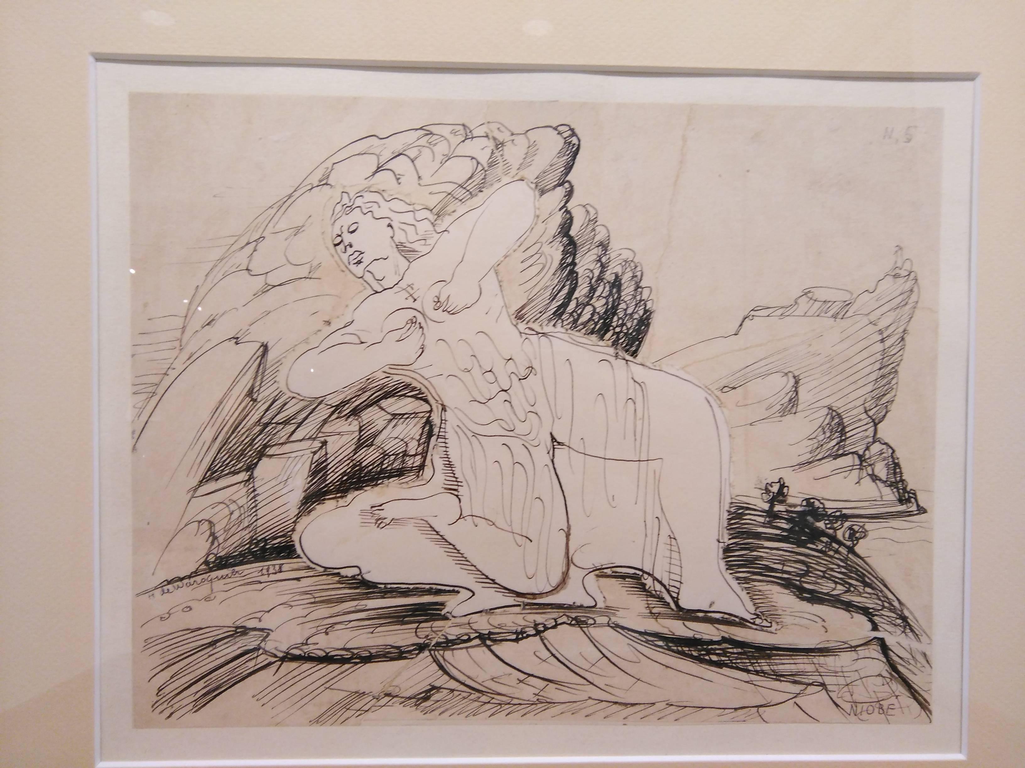 French Signed Ink Drawing by Henry de Waroquier, France 1930s For Sale