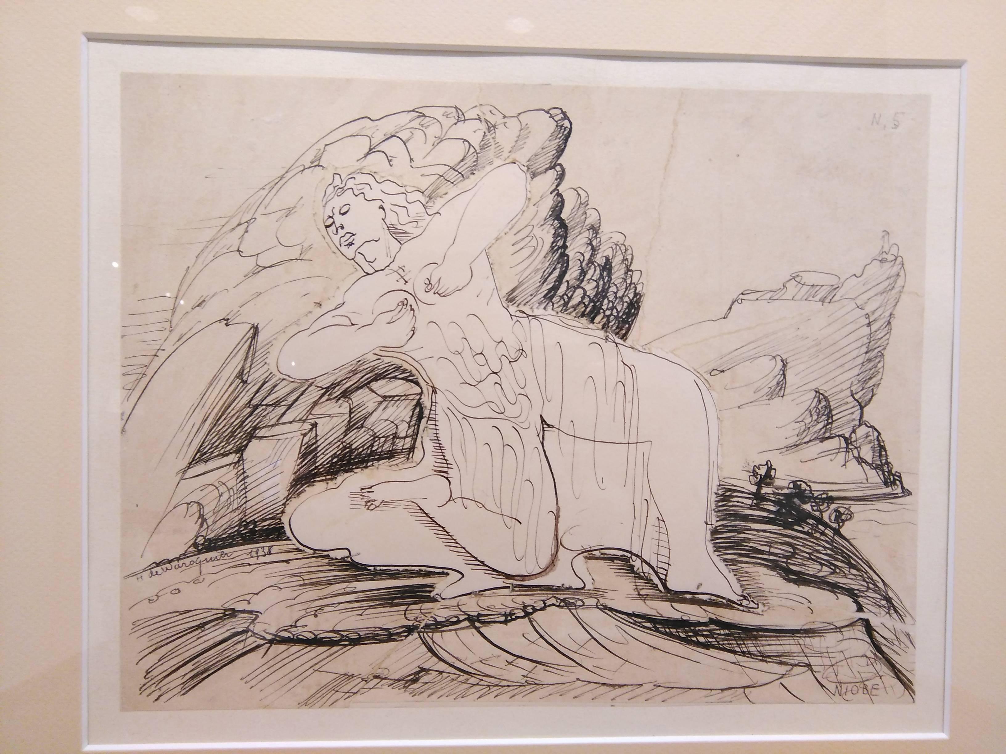 Signed Ink Drawing by Henry de Waroquier, France 1930s In Good Condition For Sale In New York, NY