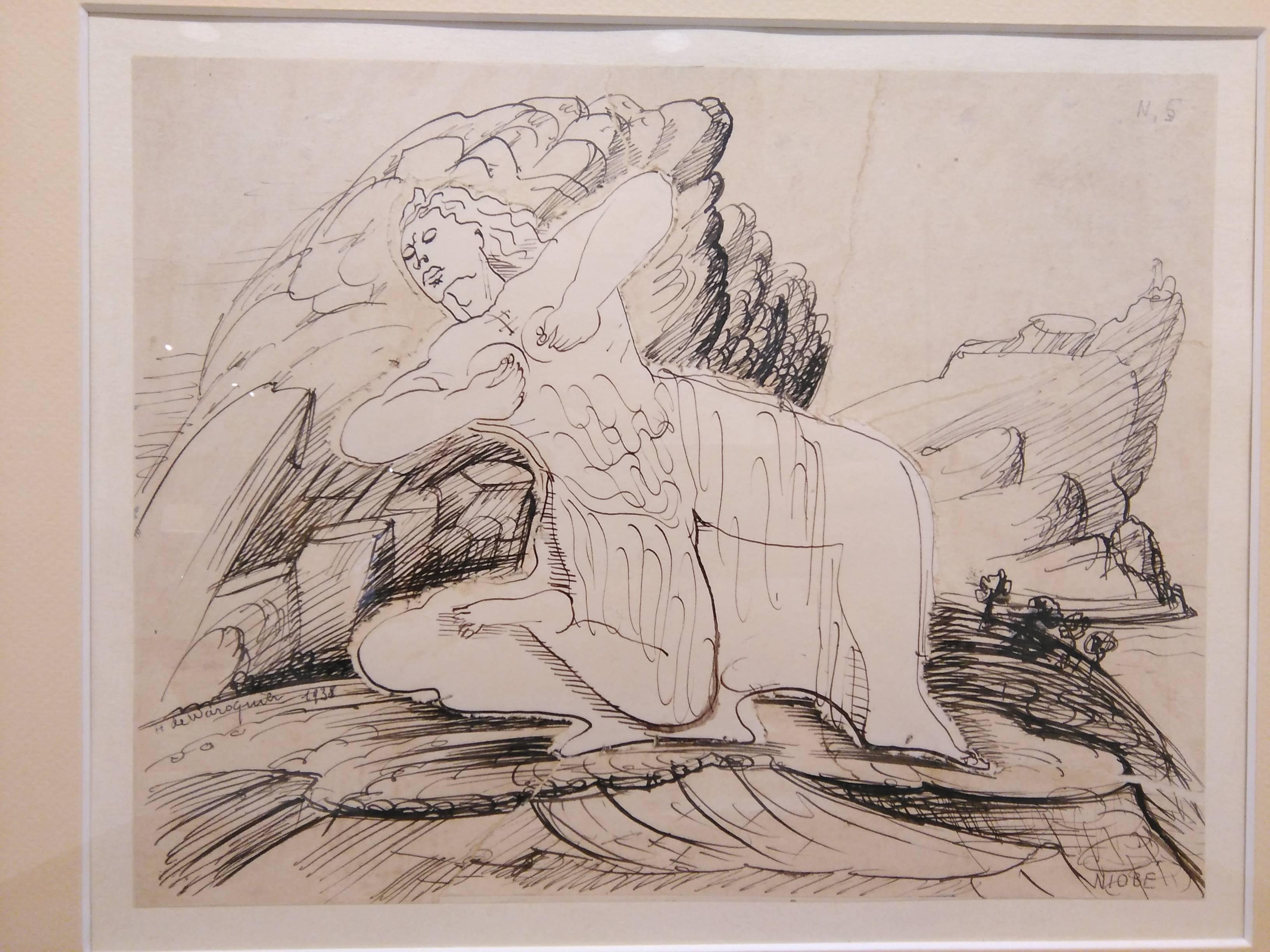 Signed Ink Drawing by Henry de Waroquier, France 1930s For Sale 3