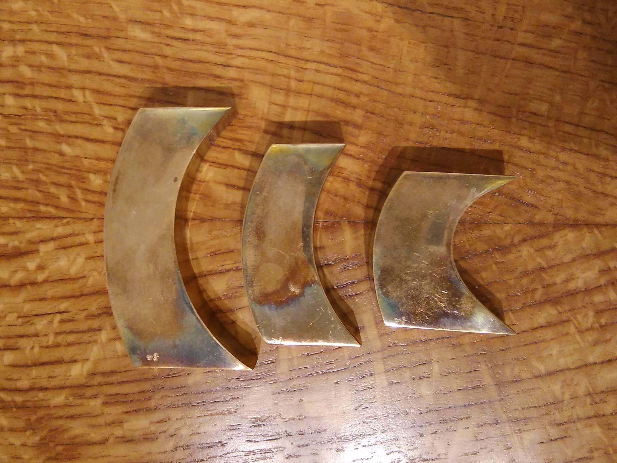 Signed Suite of Three Solid Patinated Bronze Candle Holders, France, 1970s 1