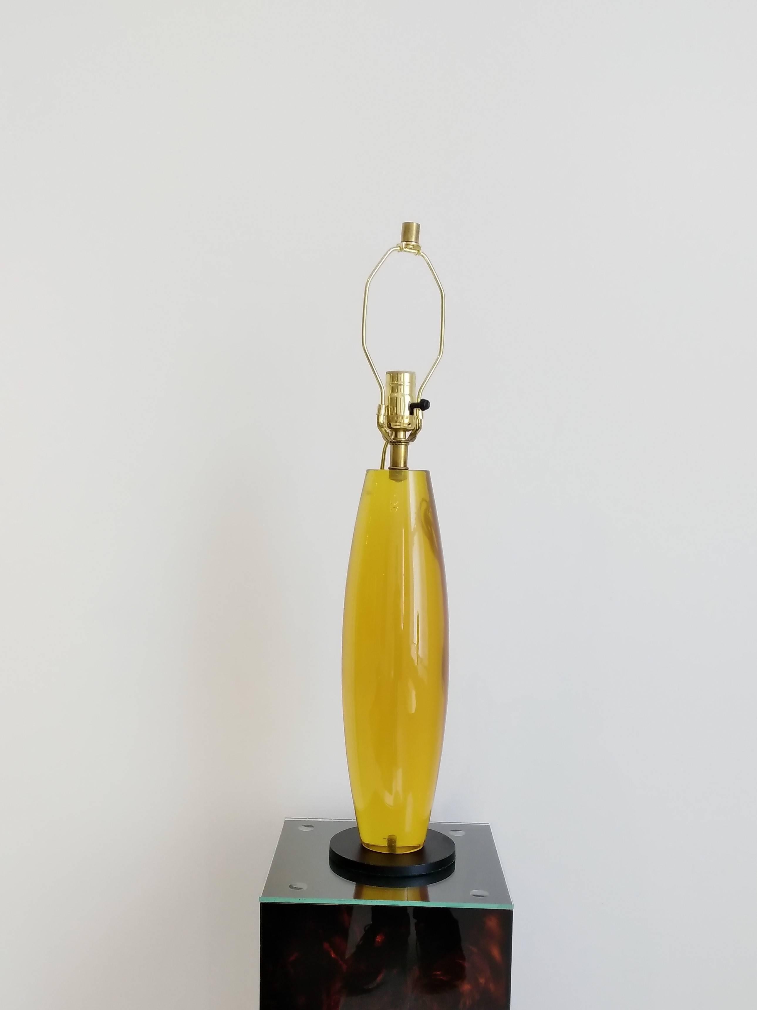 French Tall Yellow Resin Table Lamp on Steel Base, France, 1970s