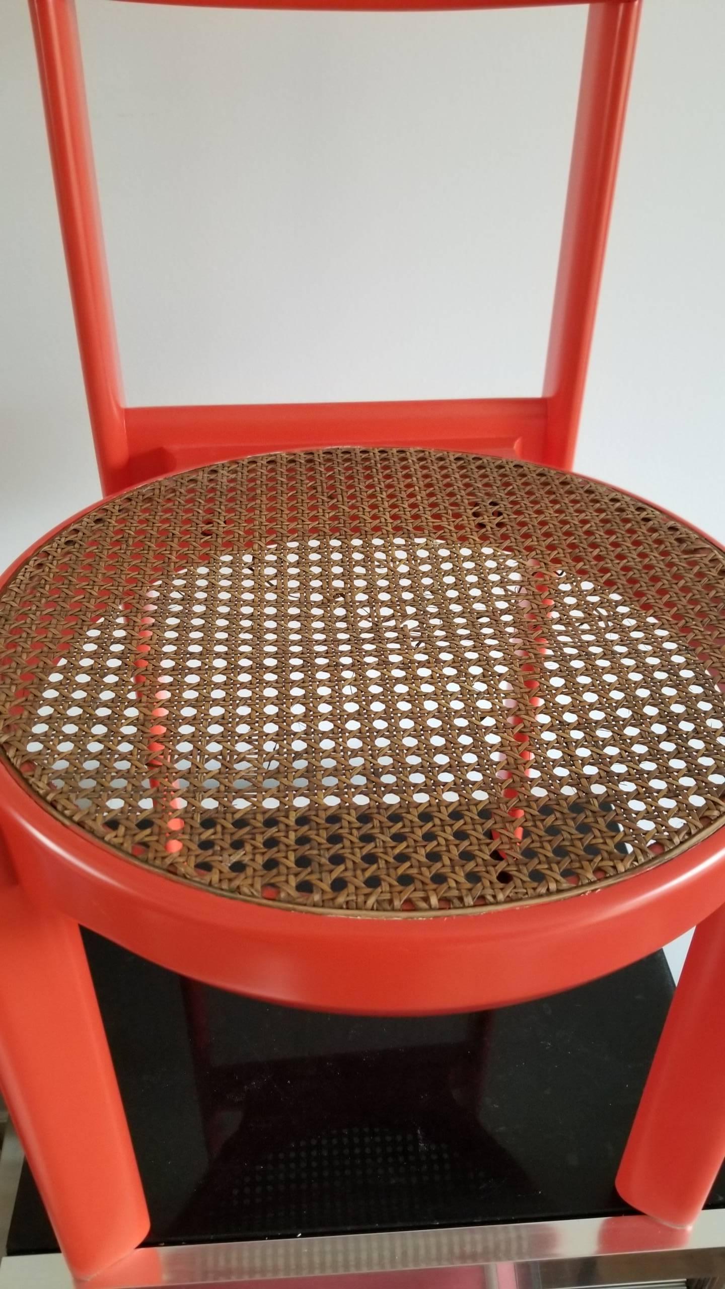 Late 20th Century Unusual Set of two Caning and Orange Lacquer Chairs, France, 1970s