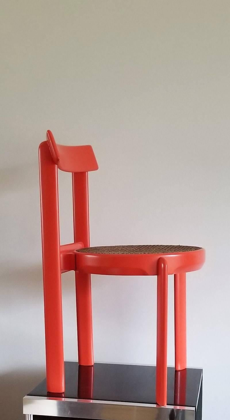 Lacquered Unusual Set of two Caning and Orange Lacquer Chairs, France, 1970s