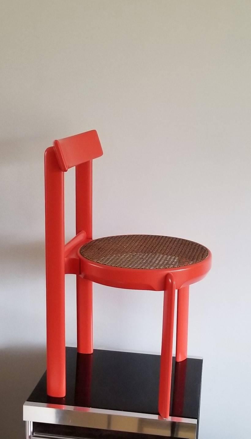 Unusual Set of two Caning and Orange Lacquer Chairs, France, 1970s In Good Condition In New York, NY