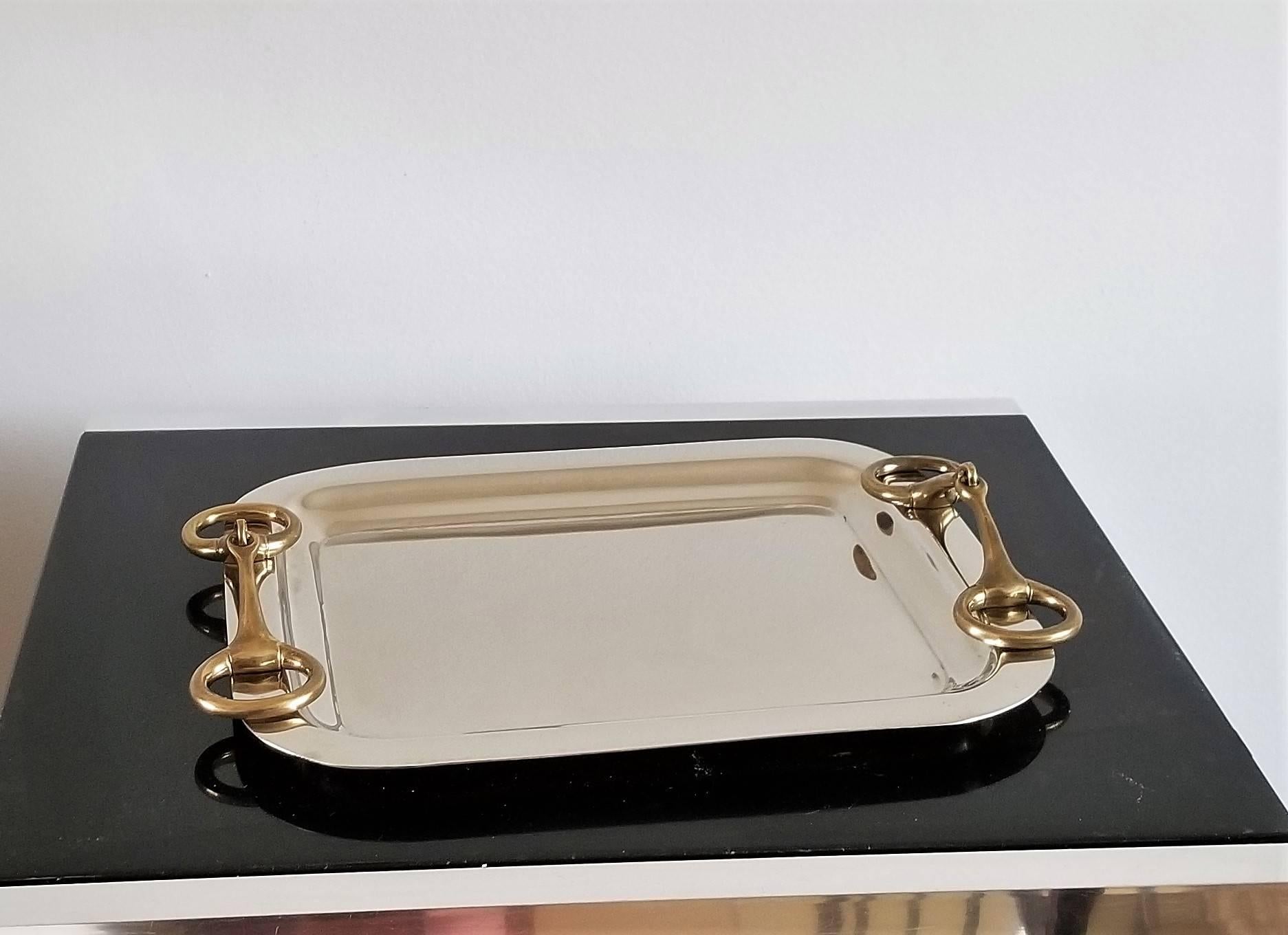 Elegant chrome and bronze tray in the style of Hermès, France, 1980s. Excellent vintage condition.
  