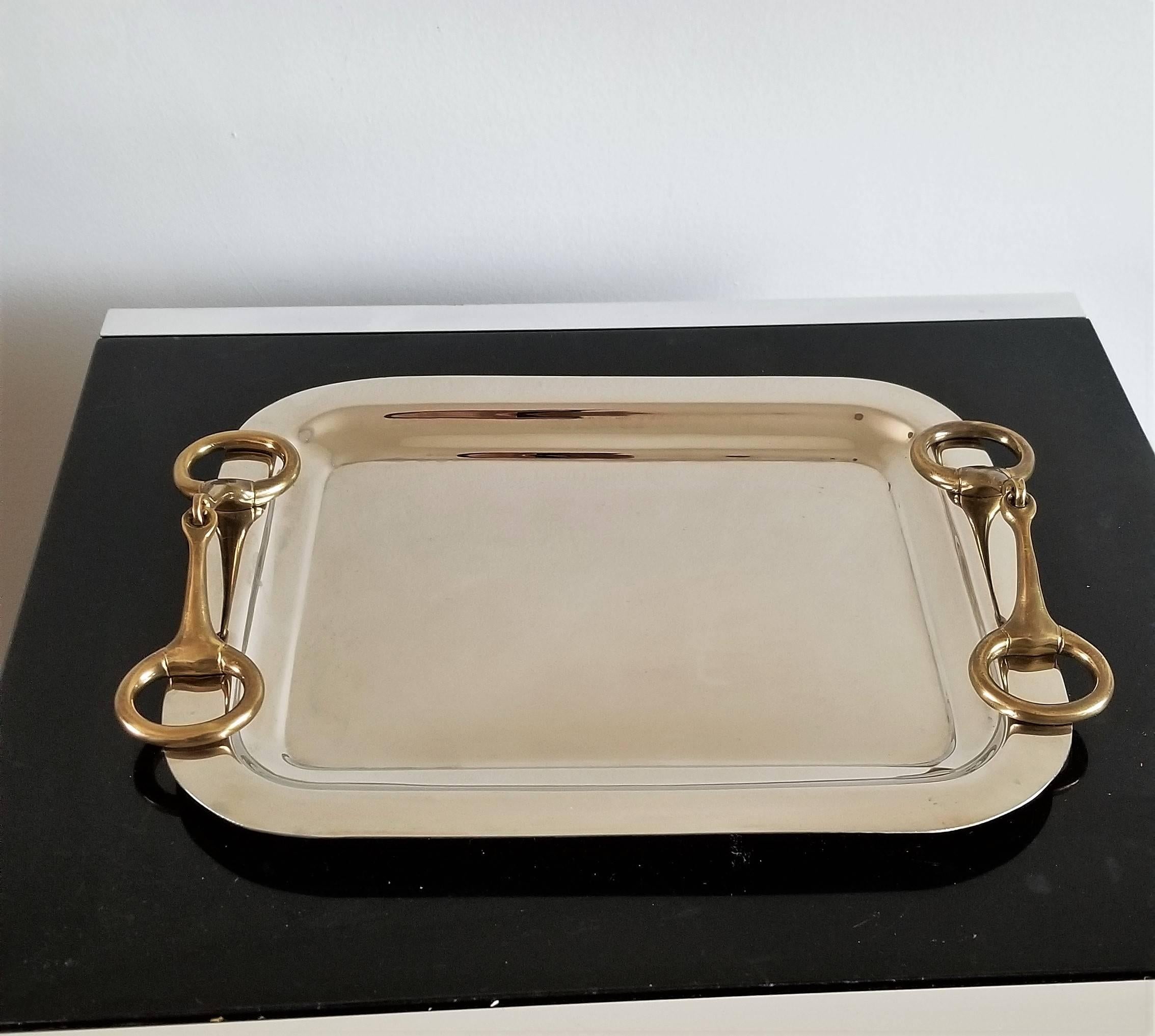 French Elegant Chrome and Bronze Tray in the Style of Hermès, France, 1980s