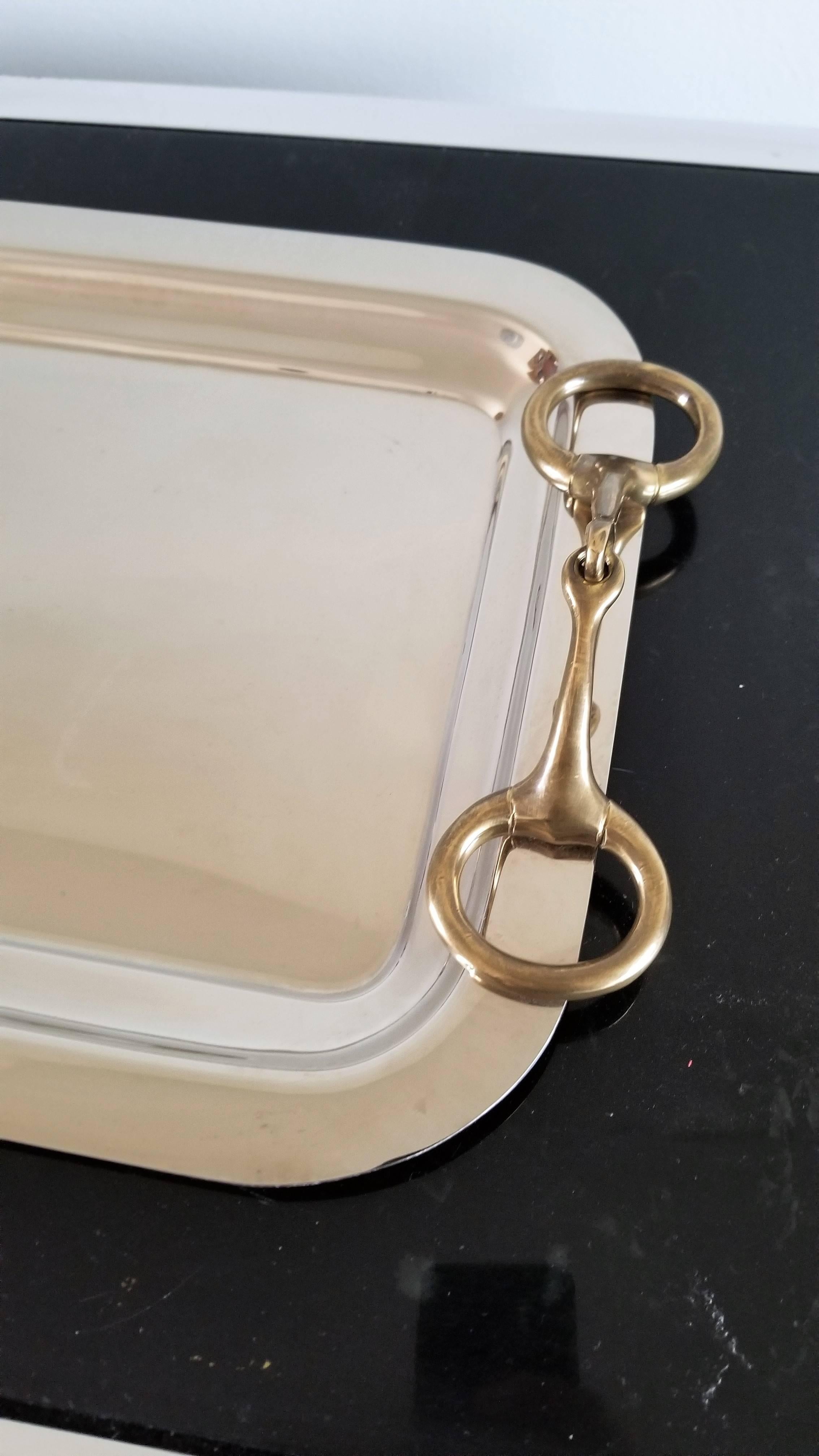 Elegant Chrome and Bronze Tray in the Style of Hermès, France, 1980s In Good Condition In New York, NY
