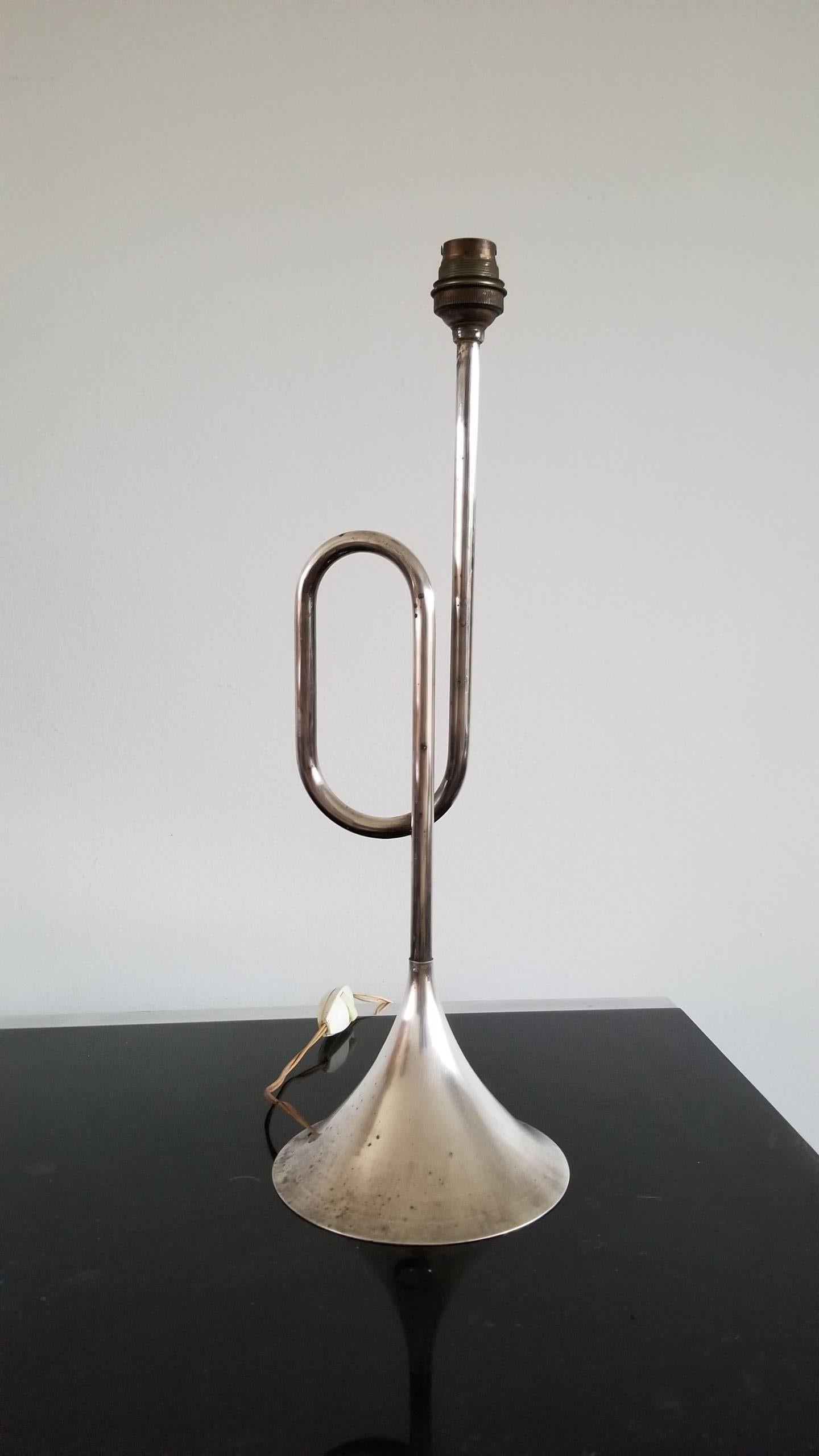 Late 20th Century Silver Plated Trumpet Shaped Table Lamp France, 1970s For Sale