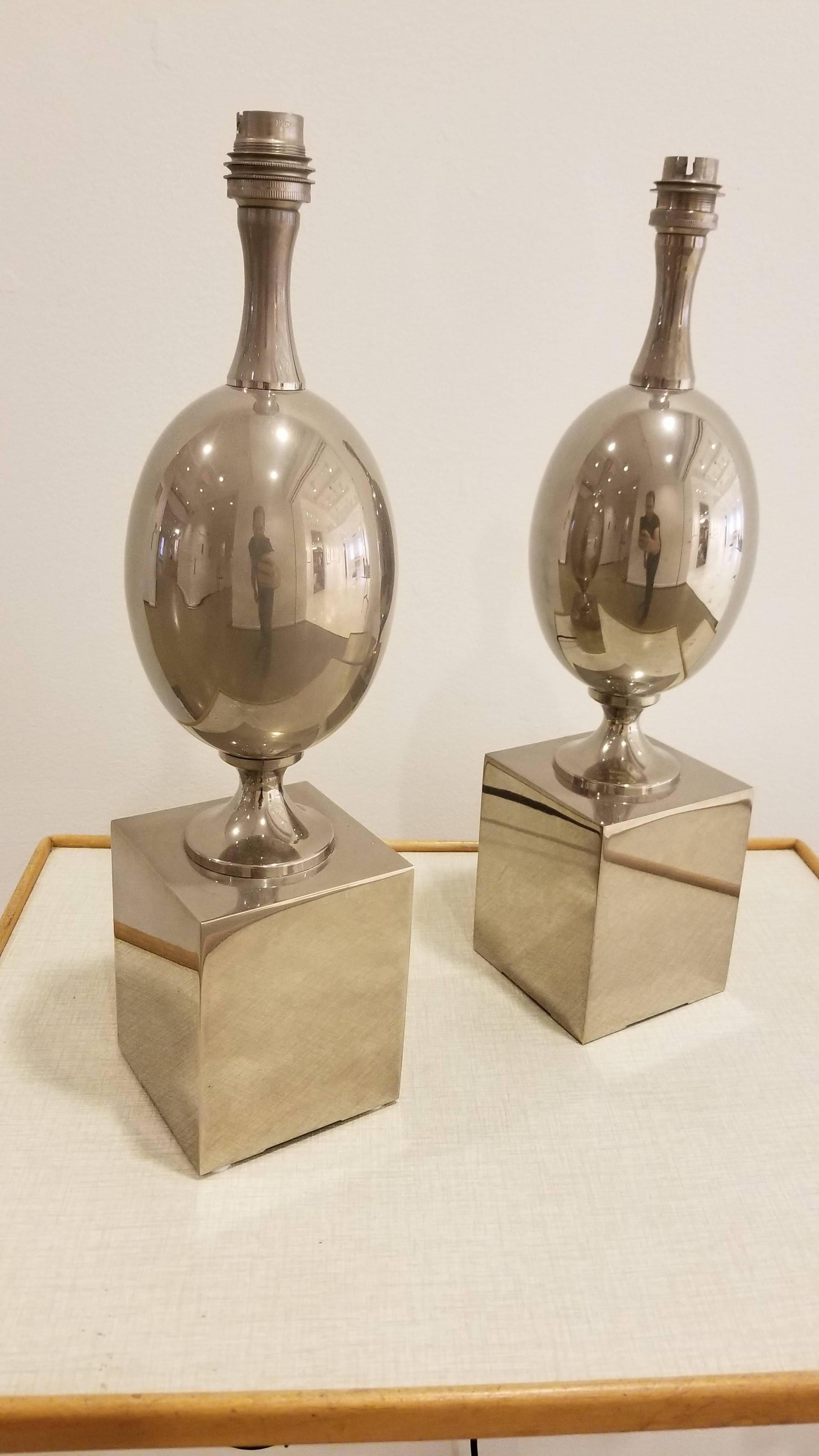 Late 20th Century Pair of Nickel-Plated Brass Table Lamps by Philippe Barbier, France, 1970s