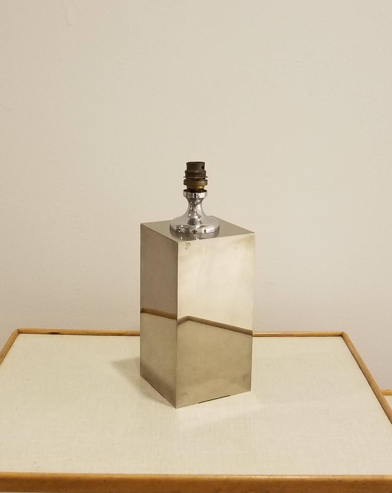 Square Nickel-Plated Table Lamp by Philippe Barbier, France, 1970s In Good Condition In New York, NY